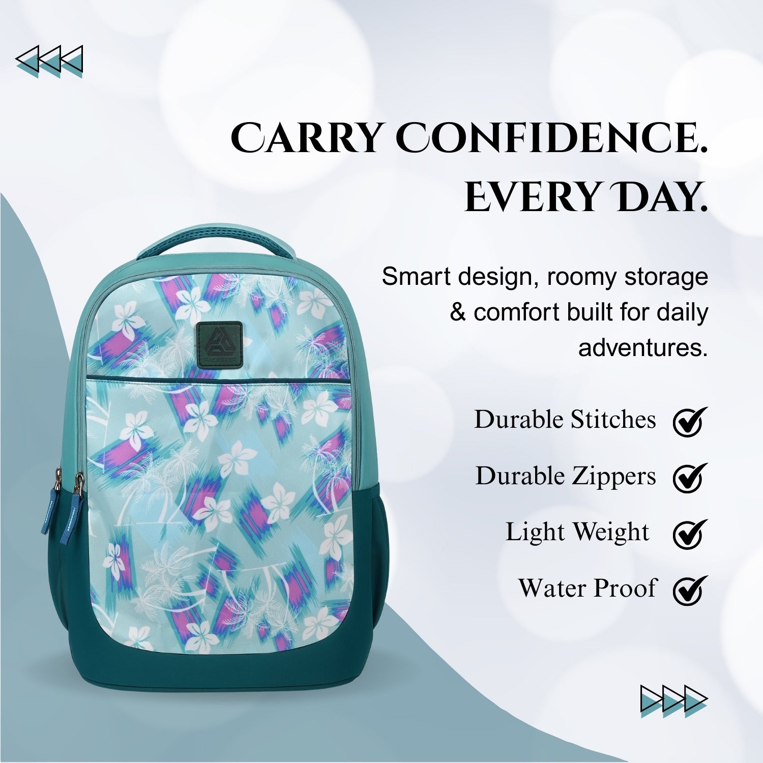 Packster Breeze 35L Premium School Backpack for kids| Water-Resistant Tropical Floral Design | Multi-Compartment with Laptop Protection