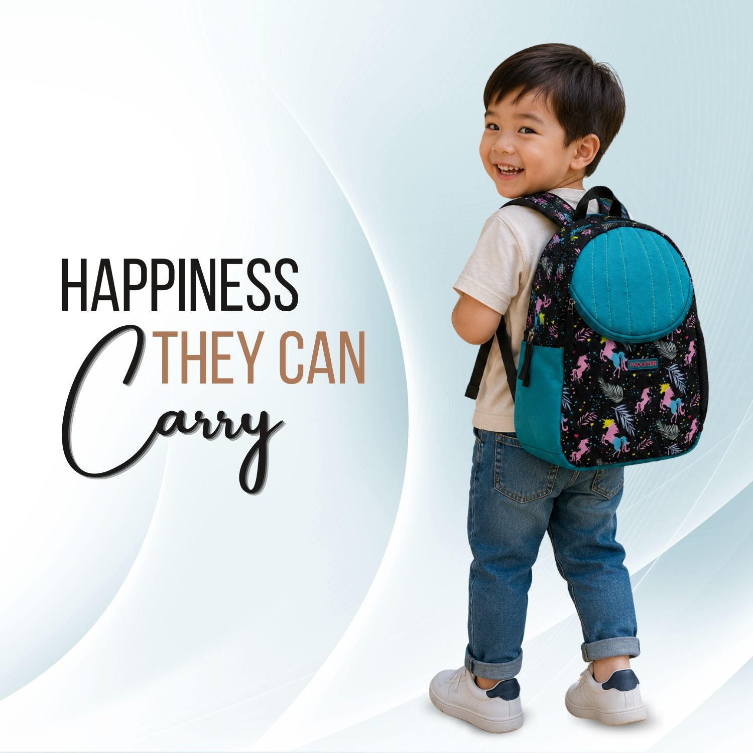 Packster SMALL-FLICKA Aqua  Black 9L Toddler Backpack | Knit Twill Polyester | Water-Resistant Kids School Bag | Padded Back | Bottle Holder | Adjustable Straps | School Bag for kids 2–5 Years