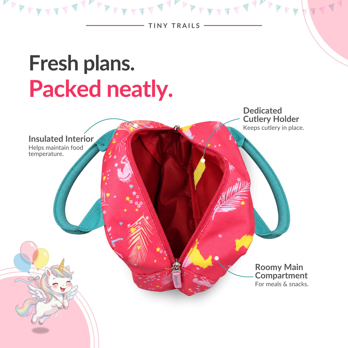 Packster Tiny Trails Dark Pink 4.8L Lunch Bag for Girls
