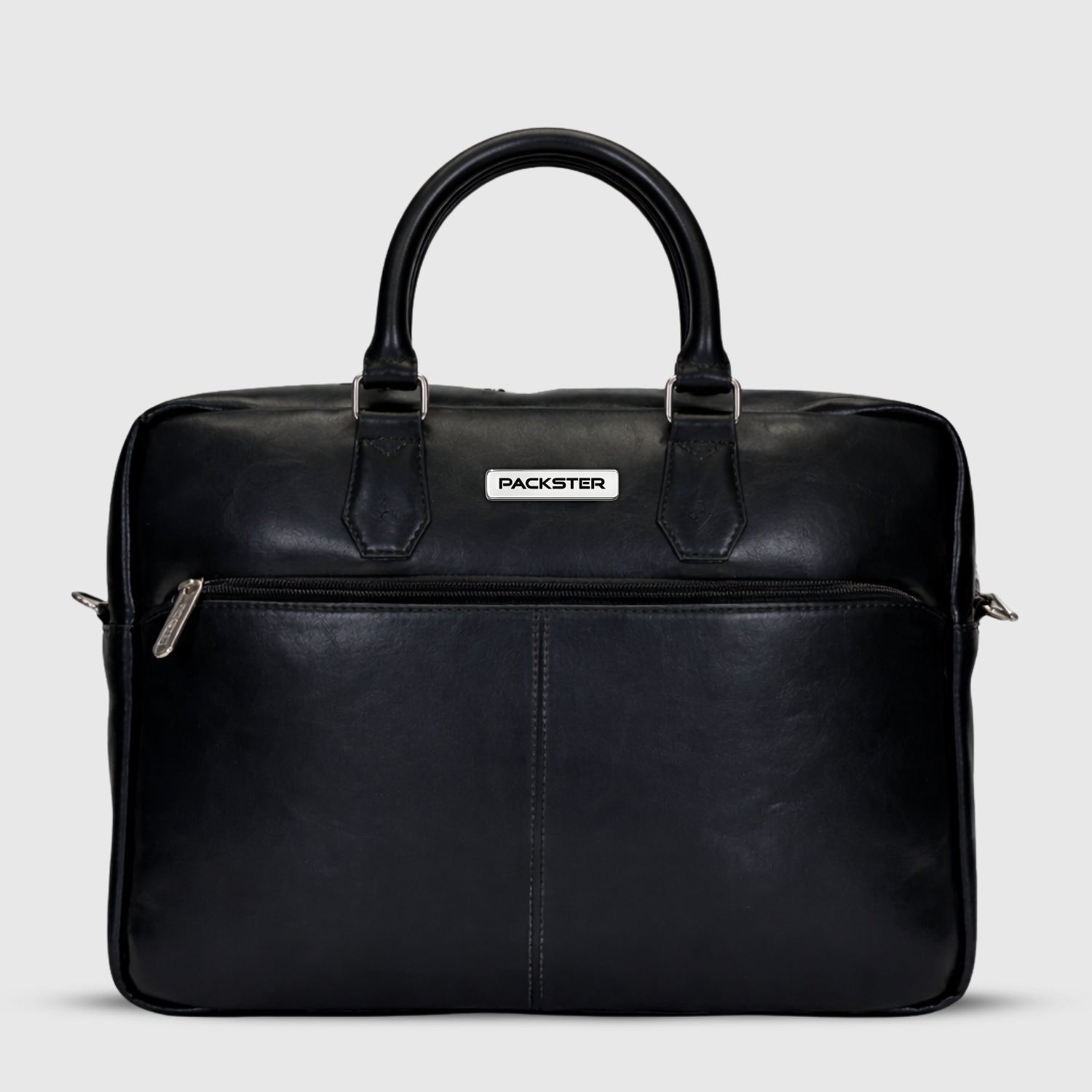 Packster Premium Leather Laptop Bag for Men, Deer Napa Crushed Effect, Up to 13 Inch, Messenger Bag with Adjustable Strap, Trolley Sleeve, Organiser - Black