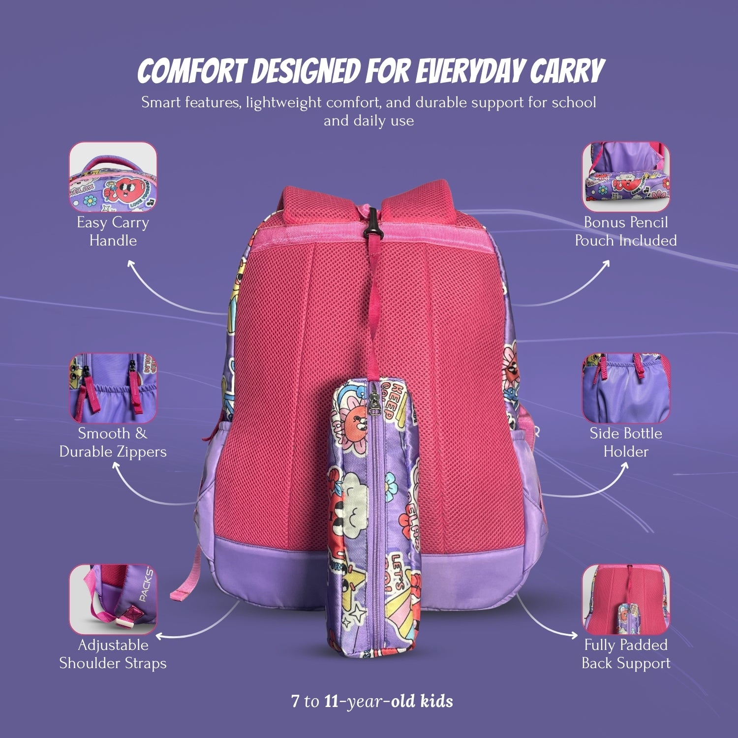 Lavender School Backpack for Girls