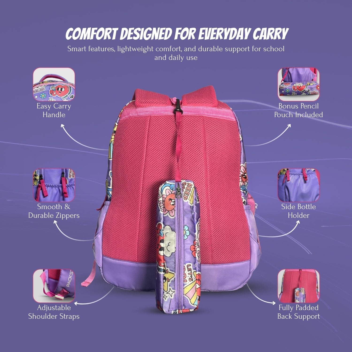 Lavender School Backpack for Girls