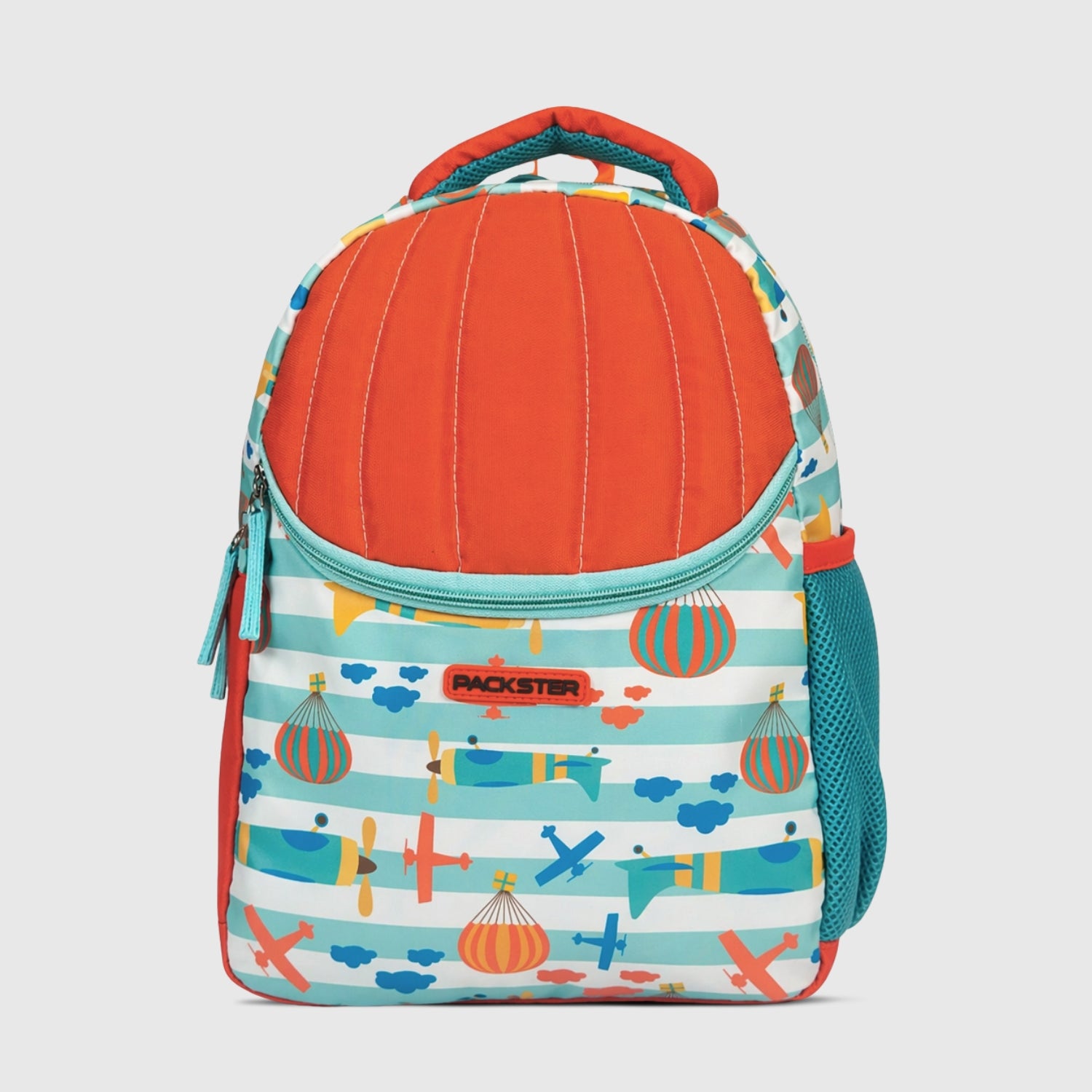 Packster SMALL TEAL PARACHUTE 9L Toddler Backpack | Parachute Print Kids School Bag | Water-Resistant | Padded Back | Front Utility Pocket | Bottle Holder | School bag for kids 2-5 Years