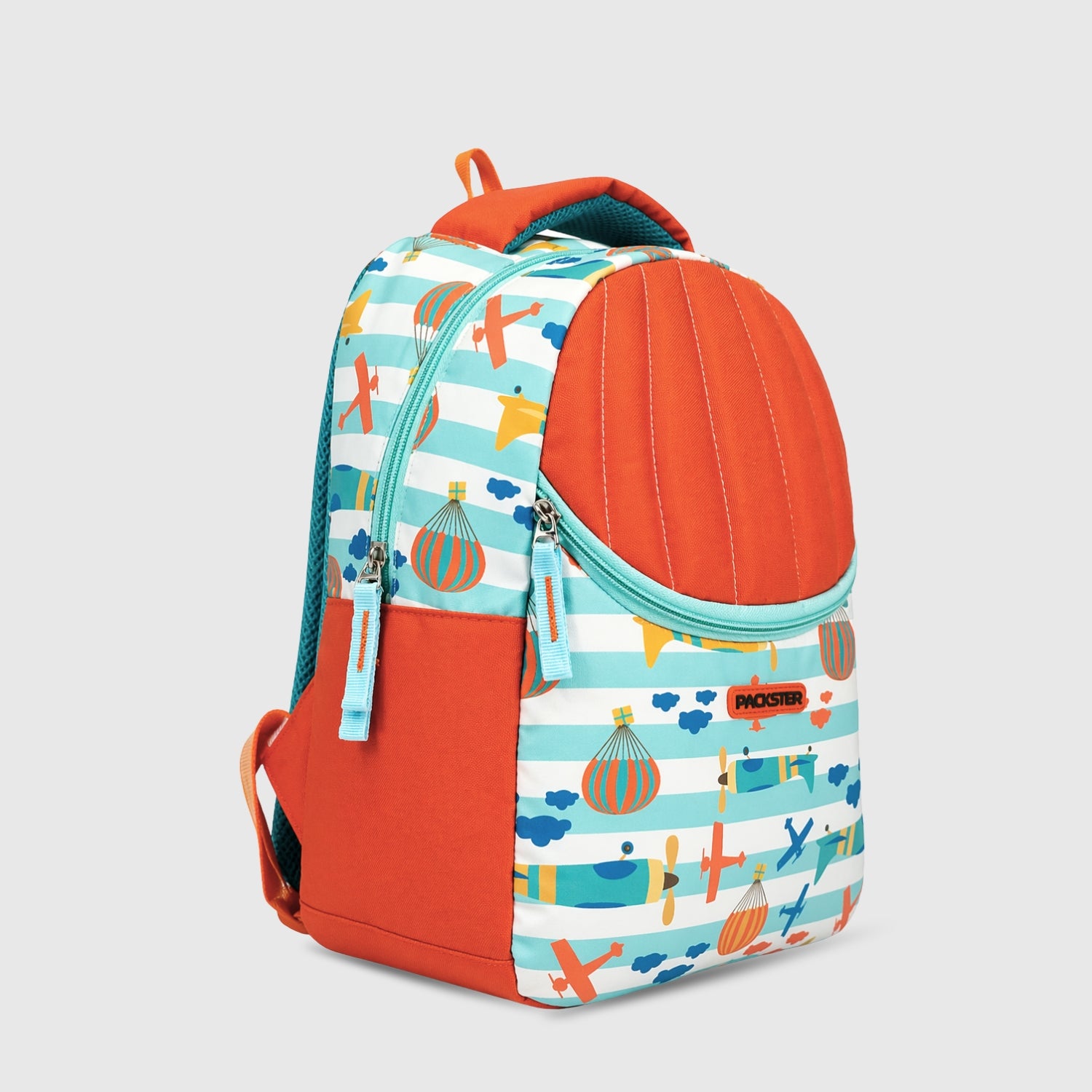 Packster SMALL TEAL PARACHUTE 9L Toddler Backpack | Parachute Print Kids School Bag | Water-Resistant | Padded Back | Front Utility Pocket | Bottle Holder | School bag for kids 2-5 Years
