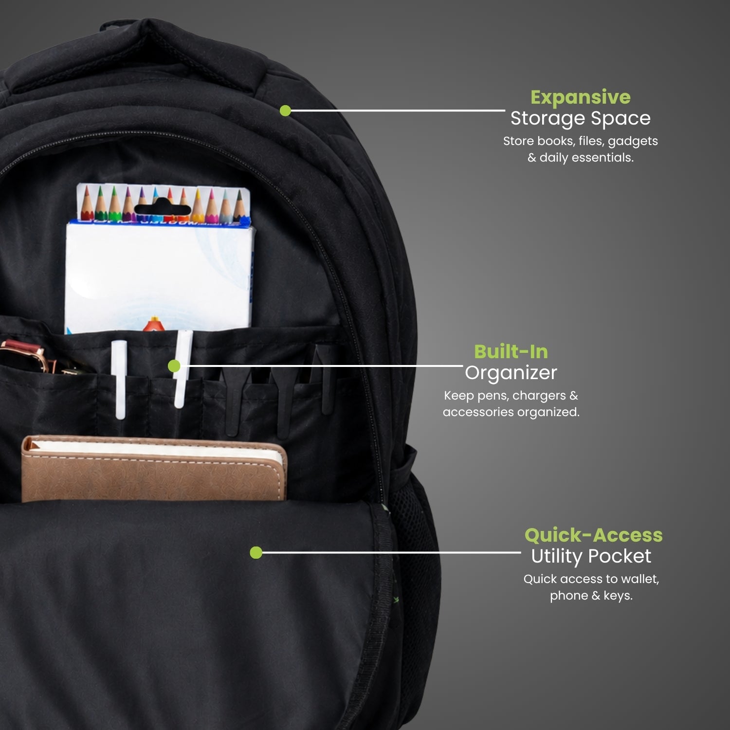 Packster Volt 27L Black Casual Backpack for Men & Women
