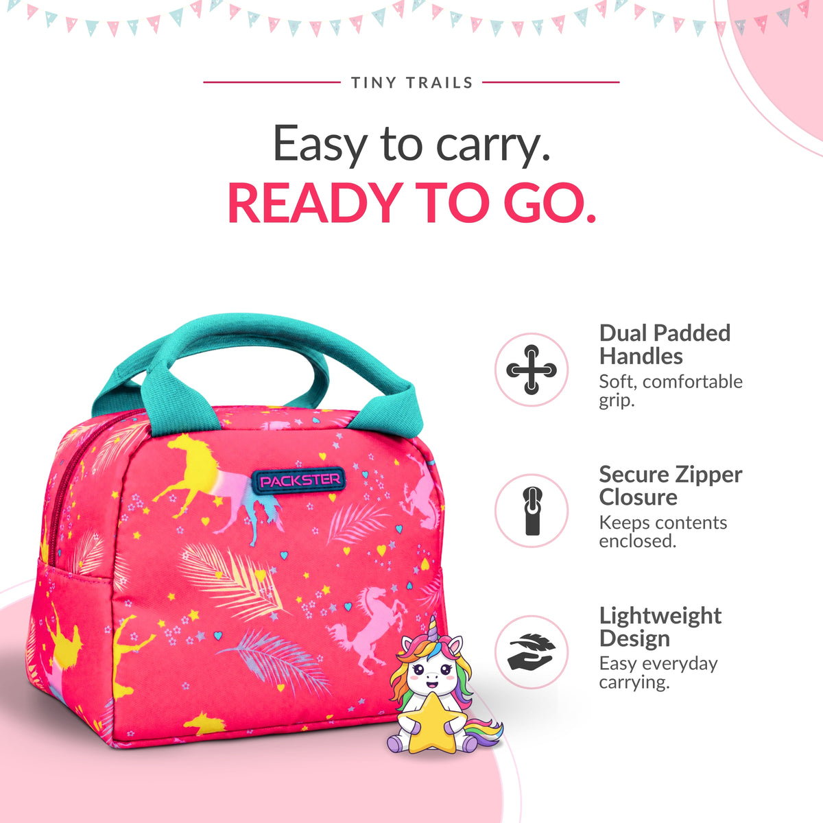 Packster Tiny Trails Dark Pink 4.8L Lunch Bag for Girls