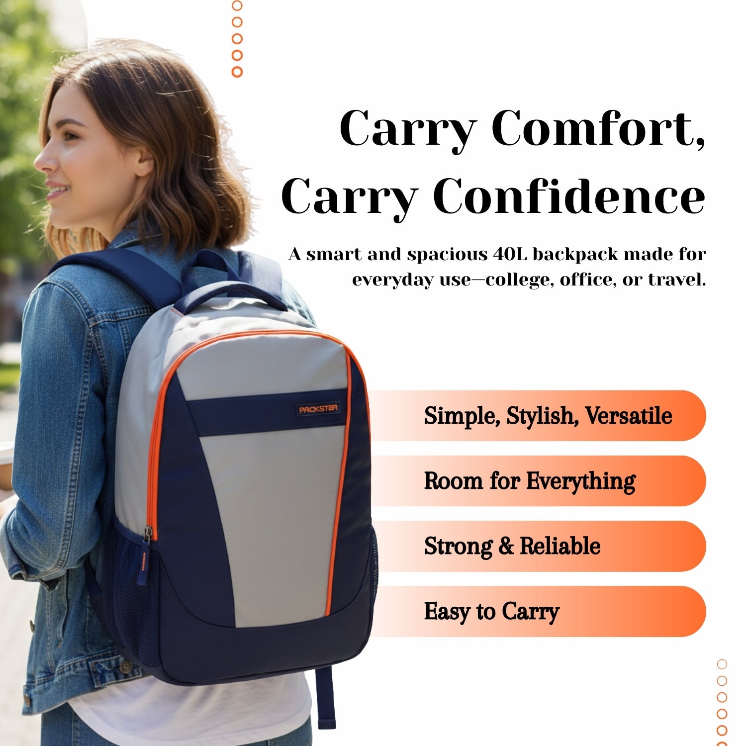 Packster Casual Laptop Backpack 40L | Grey Navy Travel & College Bag