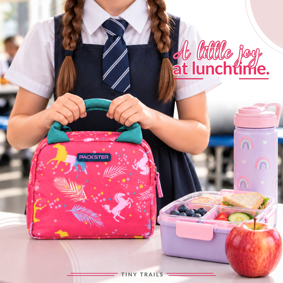 Packster Tiny Trails Dark Pink 4.8L Lunch Bag for Girls