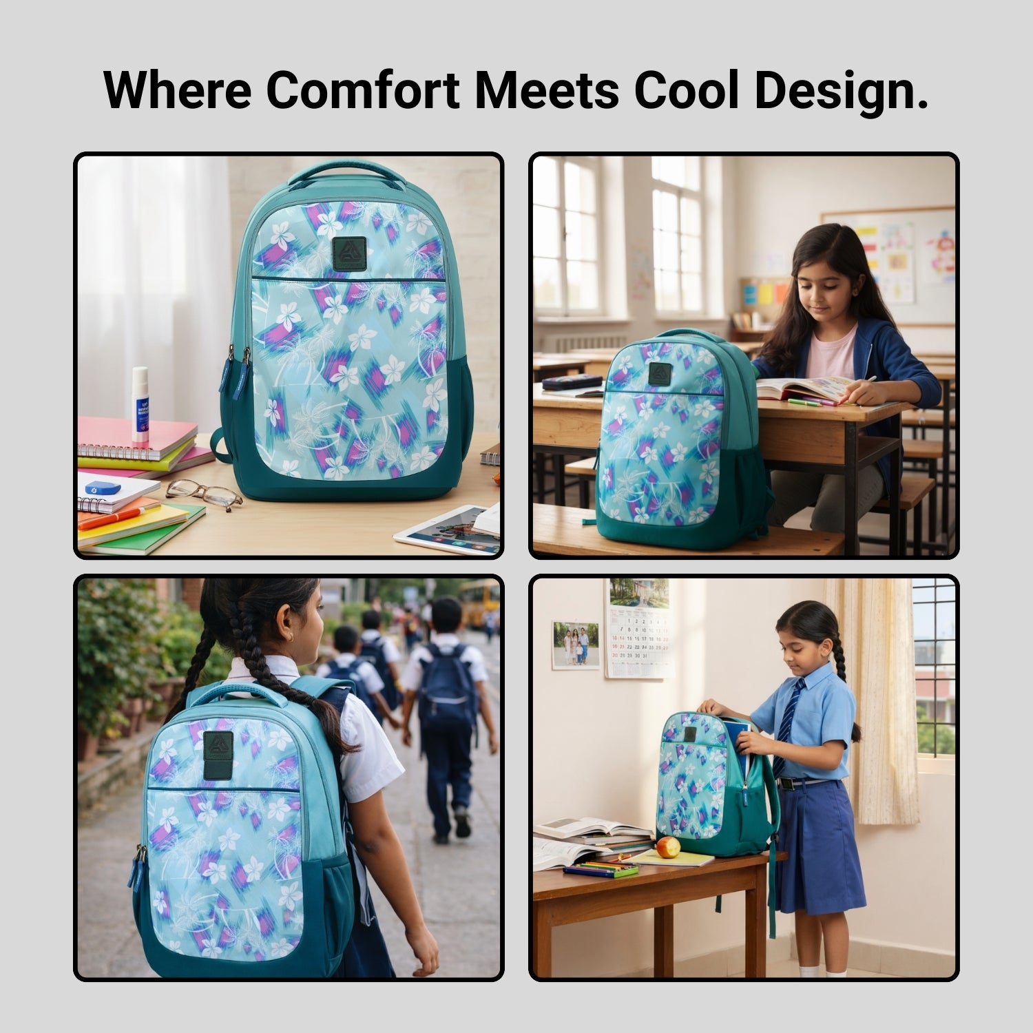 Packster Breeze 35L Premium School Backpack for kids| Water-Resistant Tropical Floral Design | Multi-Compartment with Laptop Protection