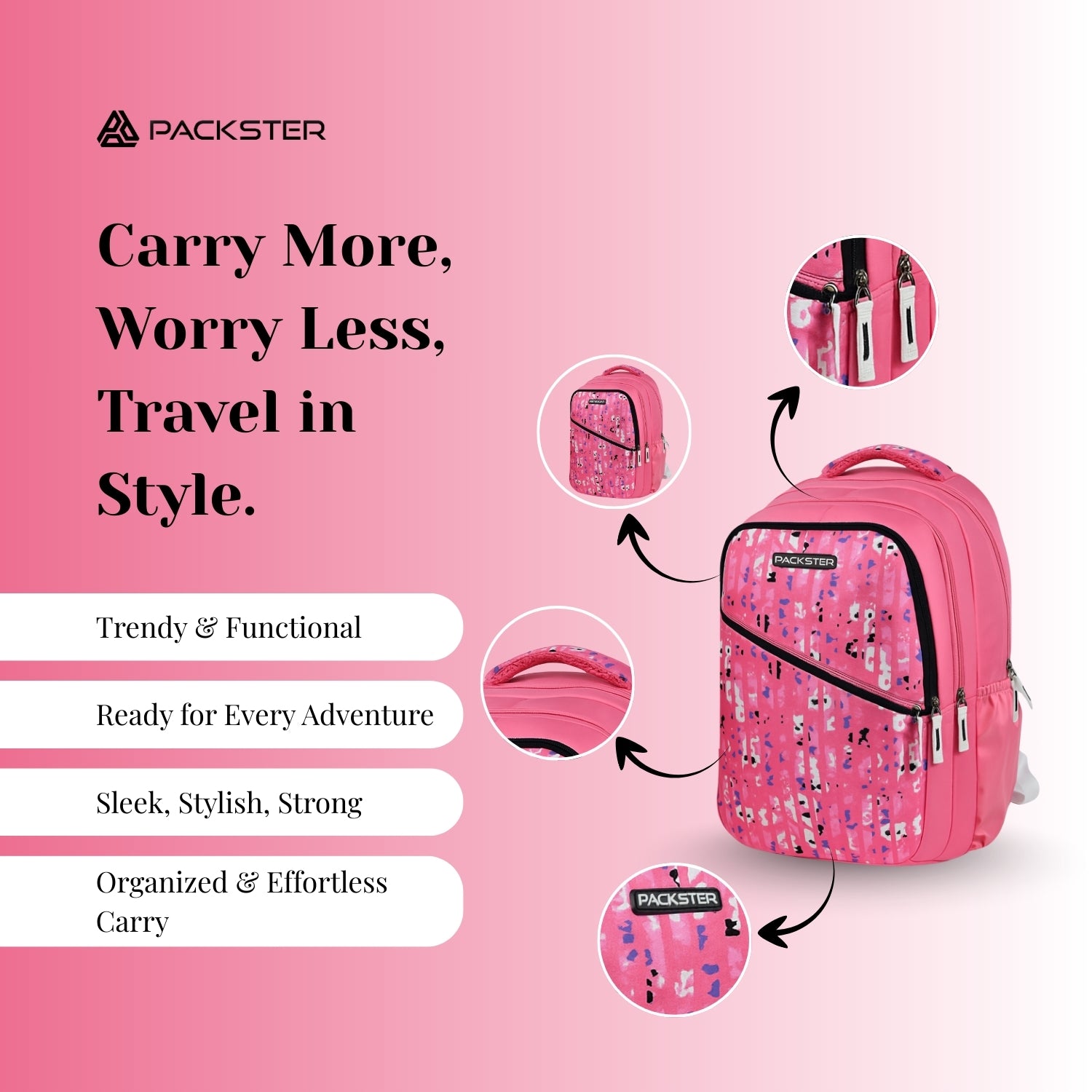 Packster Twilight pink 30L Backpack | Water-Resistant School Laptop Bag | Smart Storage | Kids & Teens
