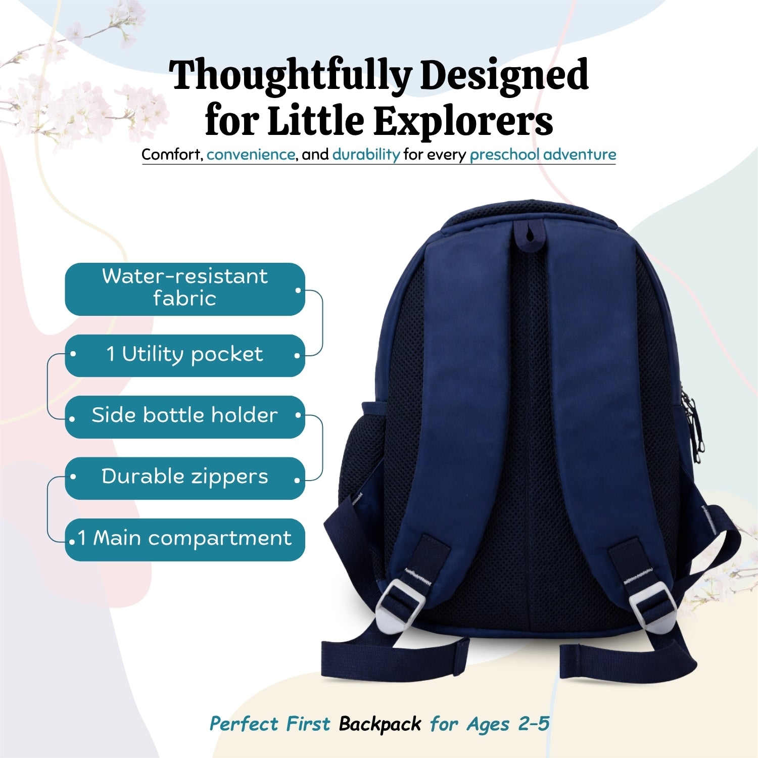 Packster PRE-Bear Blue 9L Toddler Backpack | Knit Twill Polyester | Water-Resistant Kids School Bag | Padded Back | Bottle Holder | Adjustable Straps | School bag for kids 3-5 Years