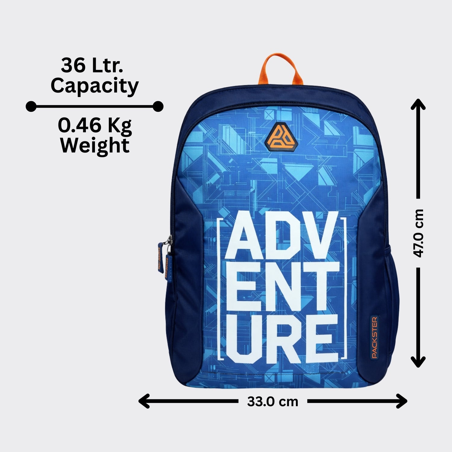 Packster Adventure Blue 36L Laptop Backpack for Students | Triple Compartment, Organizer Pockets, Water-Resistant School & Travel Bag