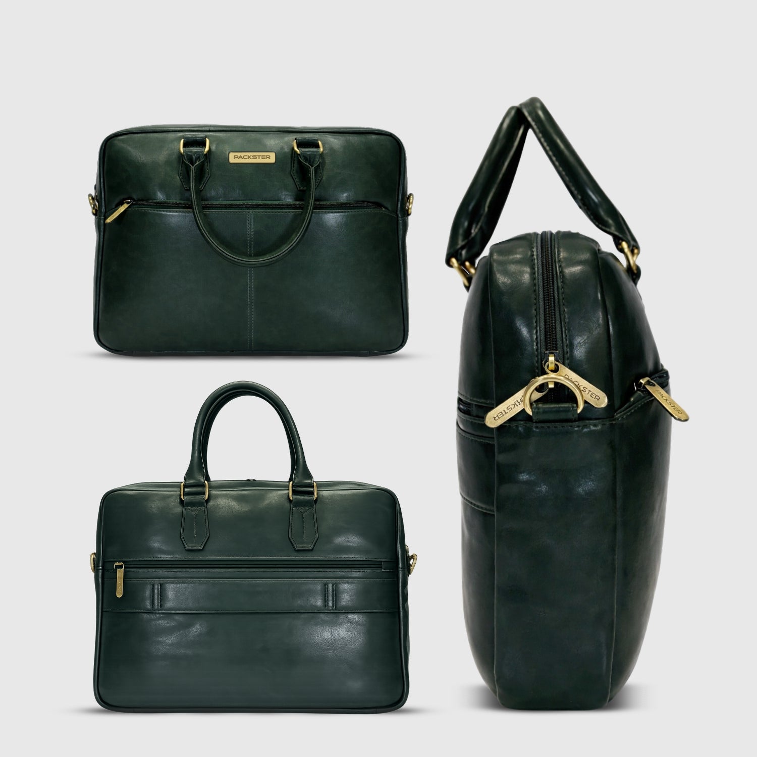 Packster Premium Leather Laptop Bag for Men, Deer Napa Crushed Effect, Up to 13 Inch, Messenger Bag with Adjustable Strap, Trolley Sleeve, Organiser - Olive