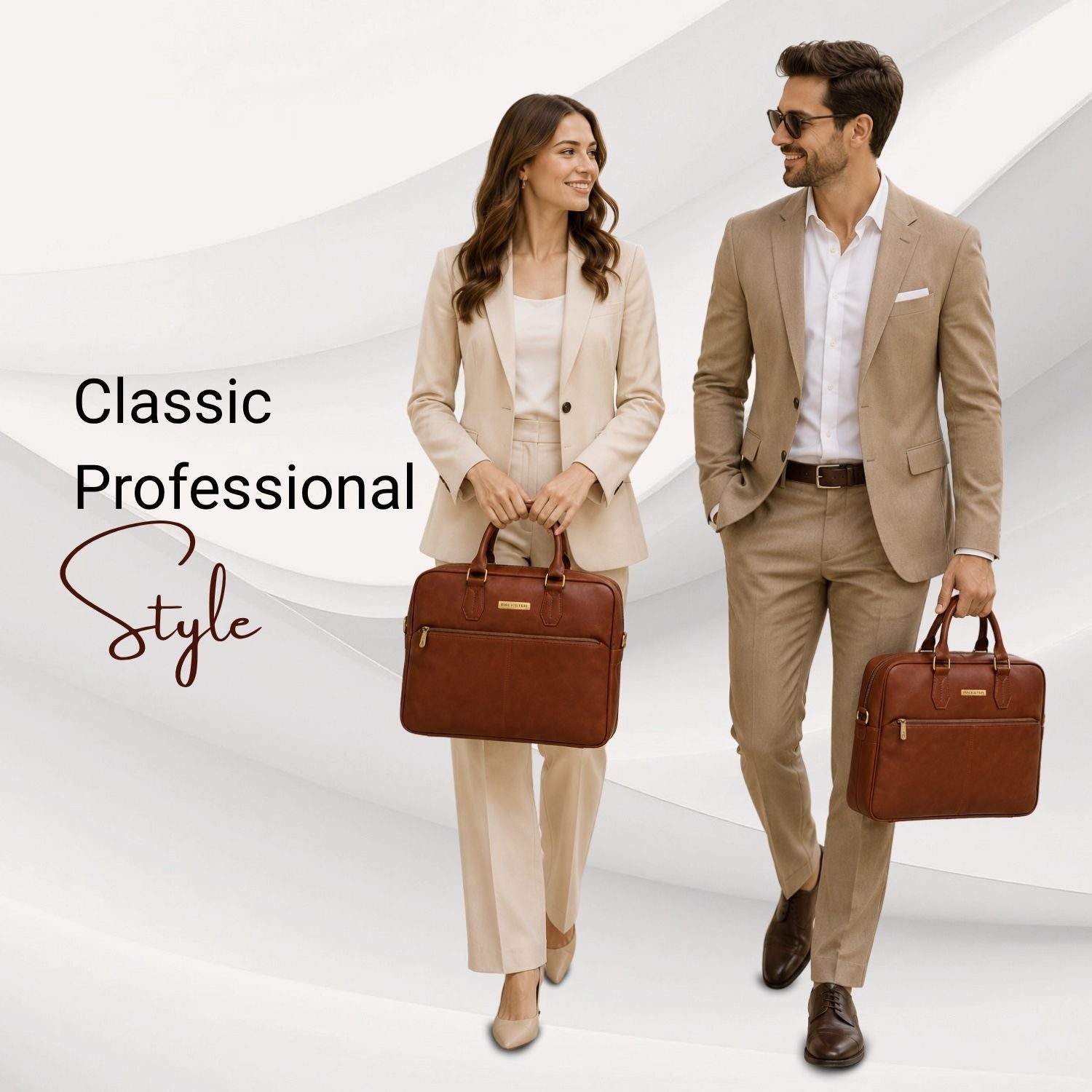 Packster Tan Laptop Messenger Bag for Men | Premium Vegan Leather Office Bag with 15.6 Inch Laptop Compartment, Trolley Sleeve & Organizer