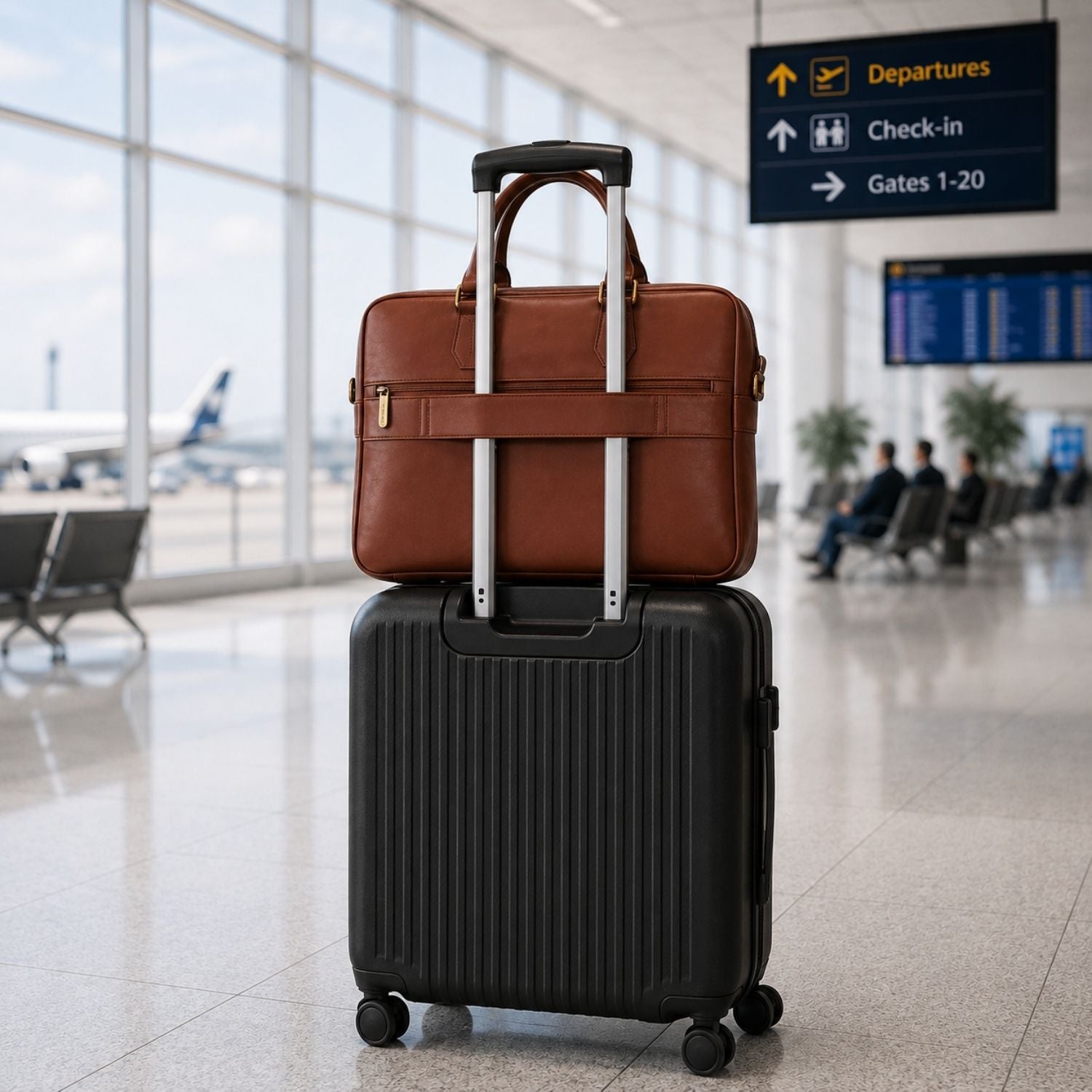 Packster Tan Laptop Messenger Bag for Men | Premium Vegan Leather Office Bag with 15.6 Inch Laptop Compartment, Trolley Sleeve & Organizer