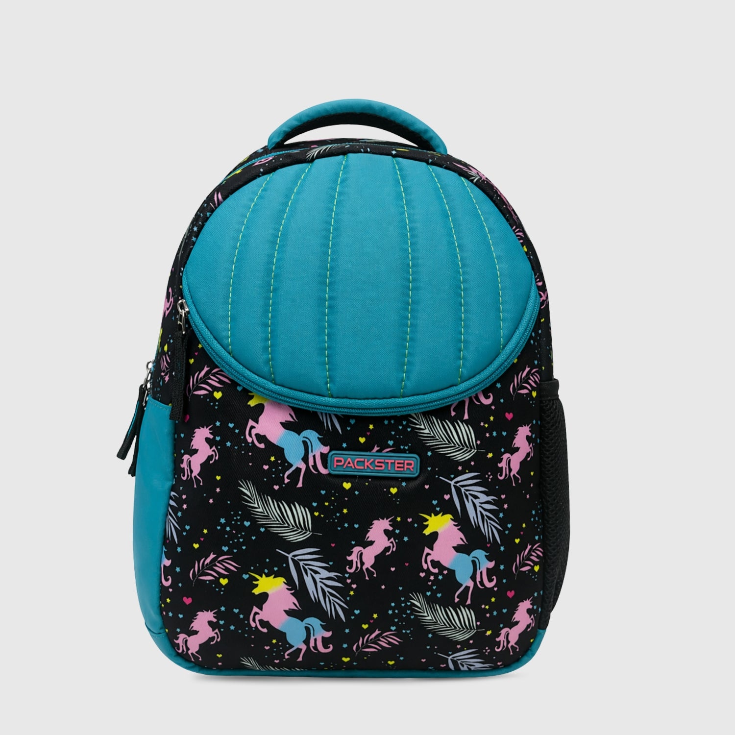Packster SMALL-FLICKA Aqua  Black 9L Toddler Backpack | Knit Twill Polyester | Water-Resistant Kids School Bag | Padded Back | Bottle Holder | Adjustable Straps | School Bag for kids 2–5 Years