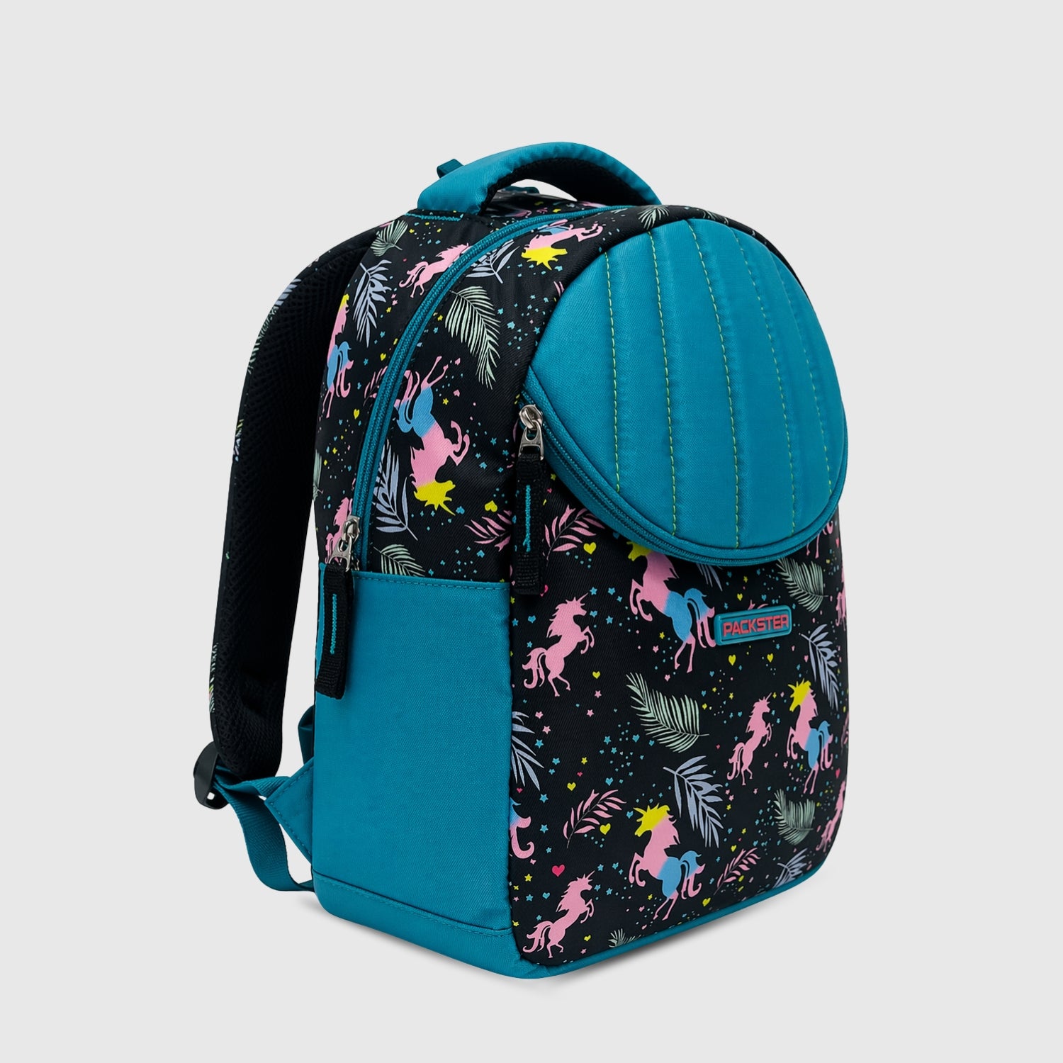 Packster SMALL-FLICKA Aqua  Black 9L Toddler Backpack | Knit Twill Polyester | Water-Resistant Kids School Bag | Padded Back | Bottle Holder | Adjustable Straps | School Bag for kids 2–5 Years