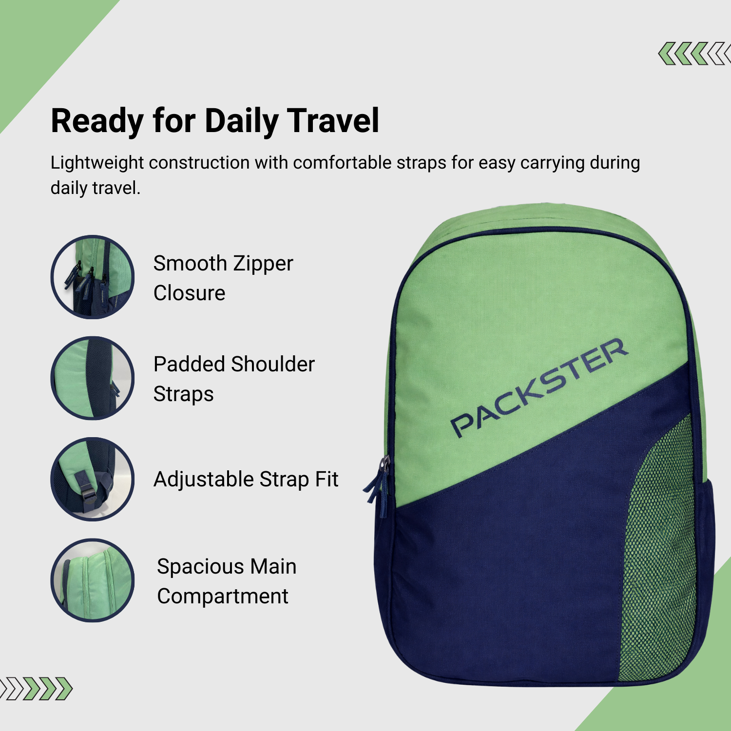 PACKSTER green Laptop Backpack – 35L Water-Resistant Bag with Padded Laptop Sleeve for College & Travel
