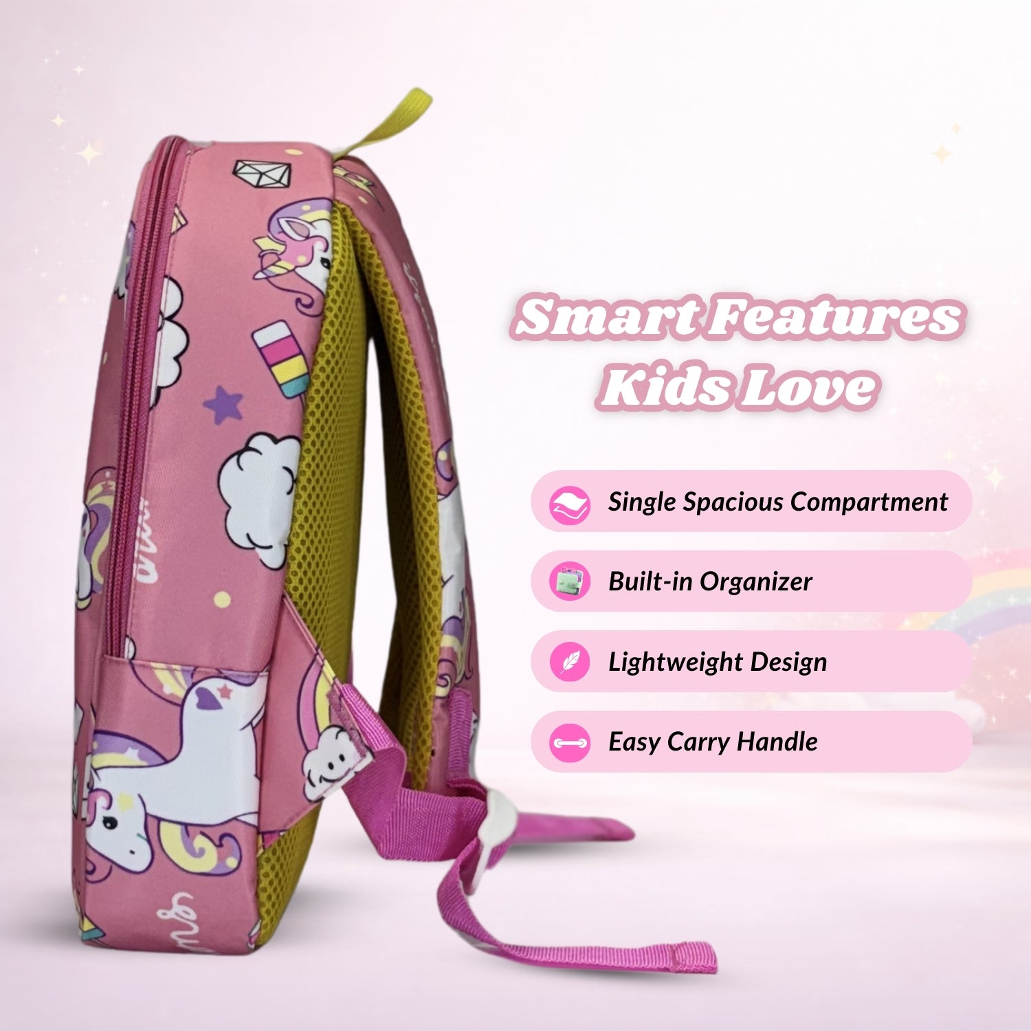 Packster Pink 3L Unicorn Toddler Backpack | Kids School Bag for Girls Age 3-5 | Lightweight | Padded Back | Adjustable Straps | Inner Organizer | Preschool & Nursery Bag