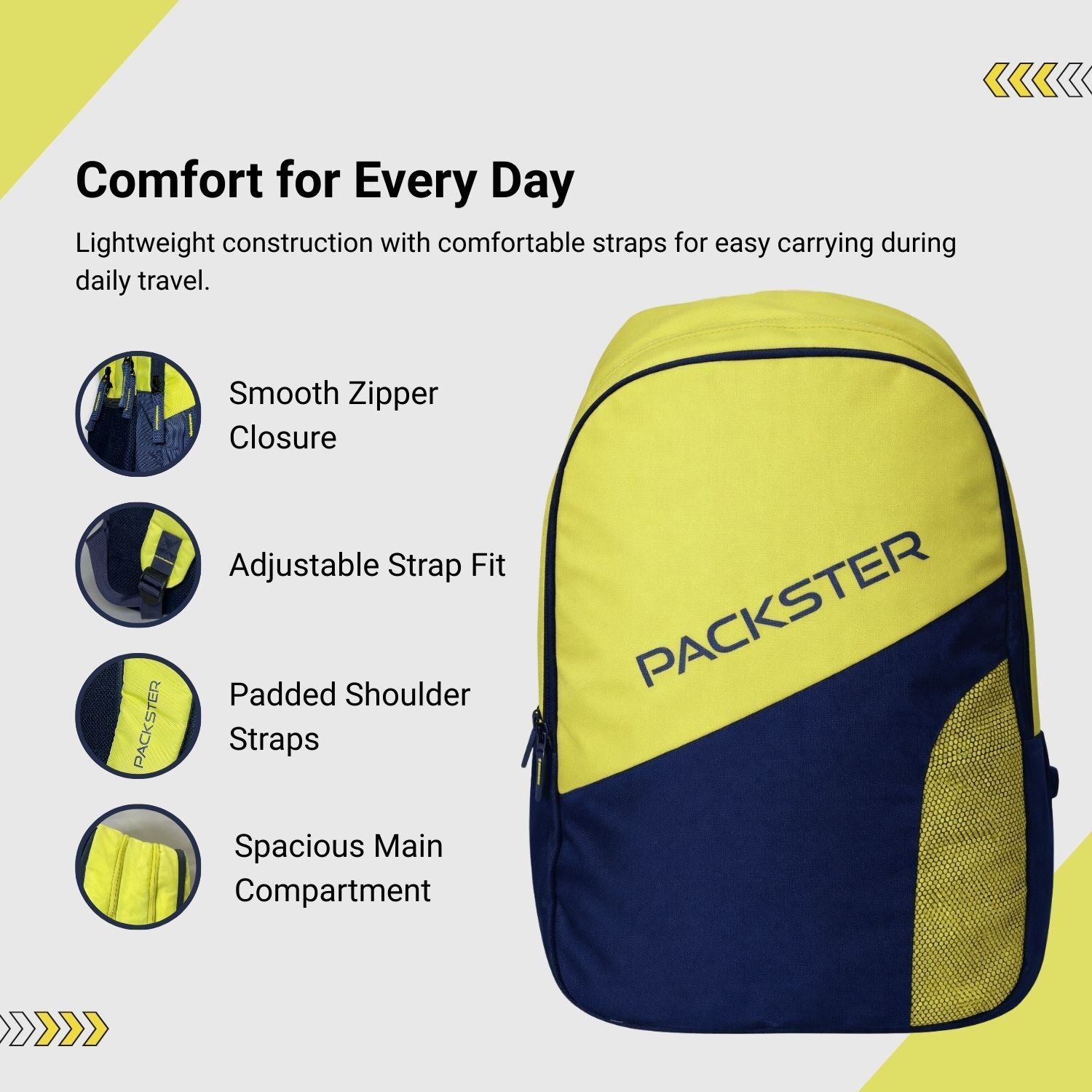 PACKSTER Zest Navy Laptop Backpack – 35L Water-Resistant Bag with Padded Laptop Sleeve for College & Travel