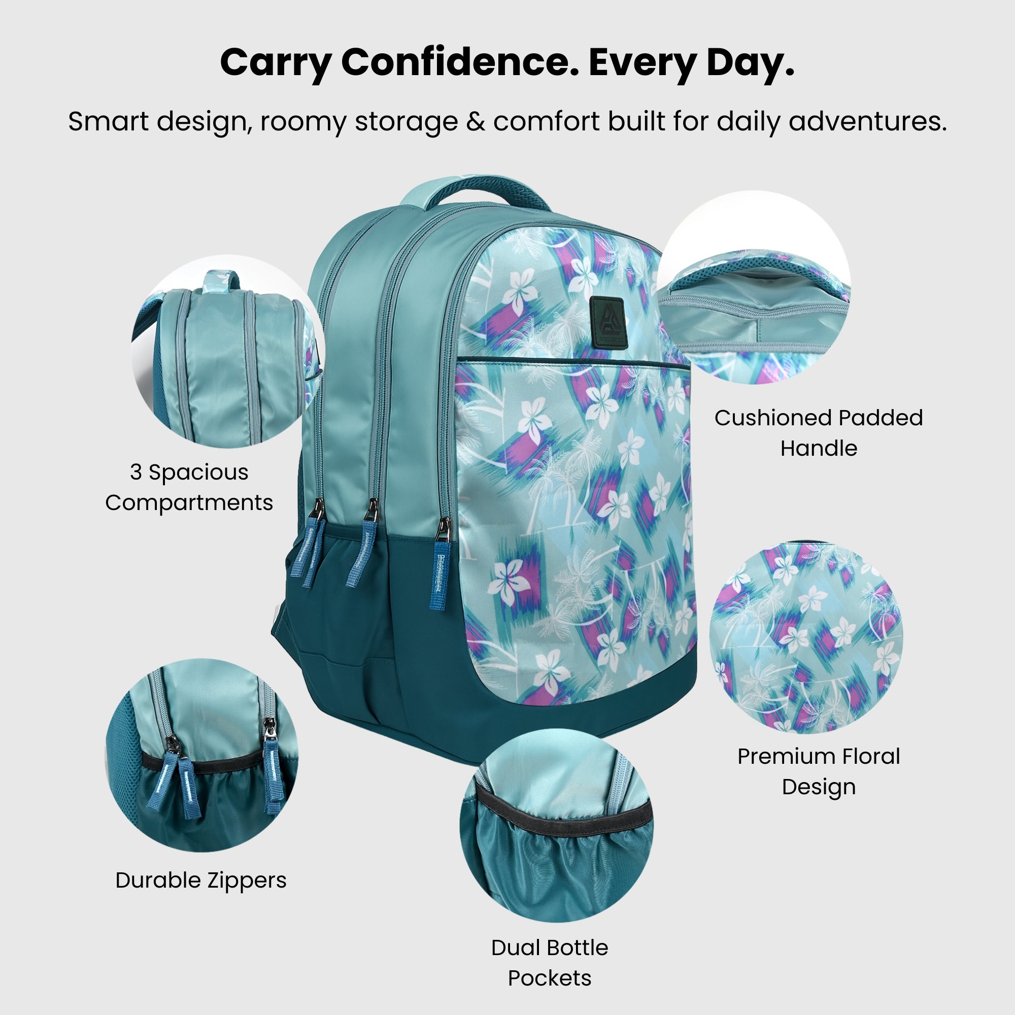 Packster Breeze 35L Premium School Backpack for kids| Water-Resistant Tropical Floral Design | Multi-Compartment with Laptop Protection
