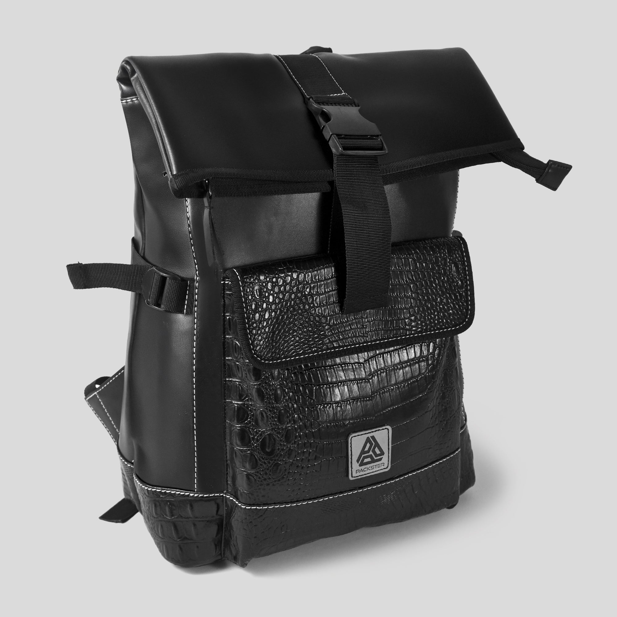Flat Top  Backpack | Dual-Compartment Croco-Embossed Design