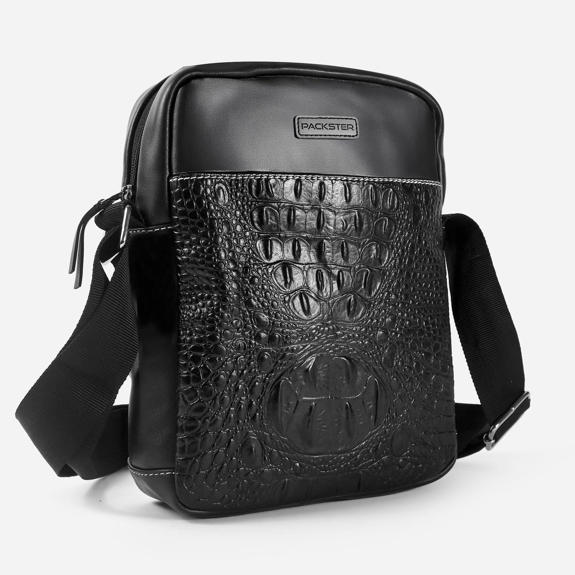 Sling Compact Crossbody Sling Bag | Croco Texture & Contrast Stitch