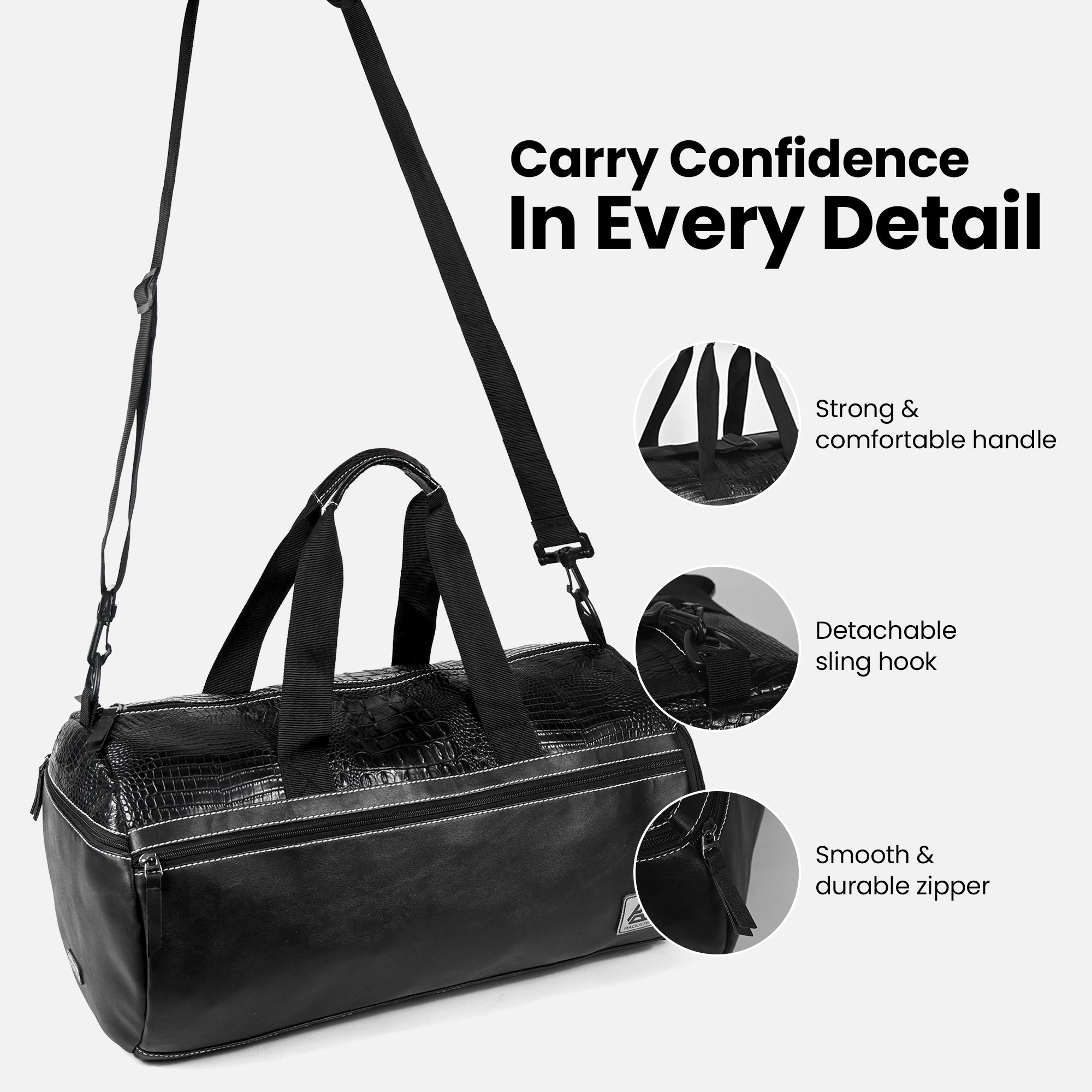 Duffle Bag | Dual-Texture Black with Croco Detailing