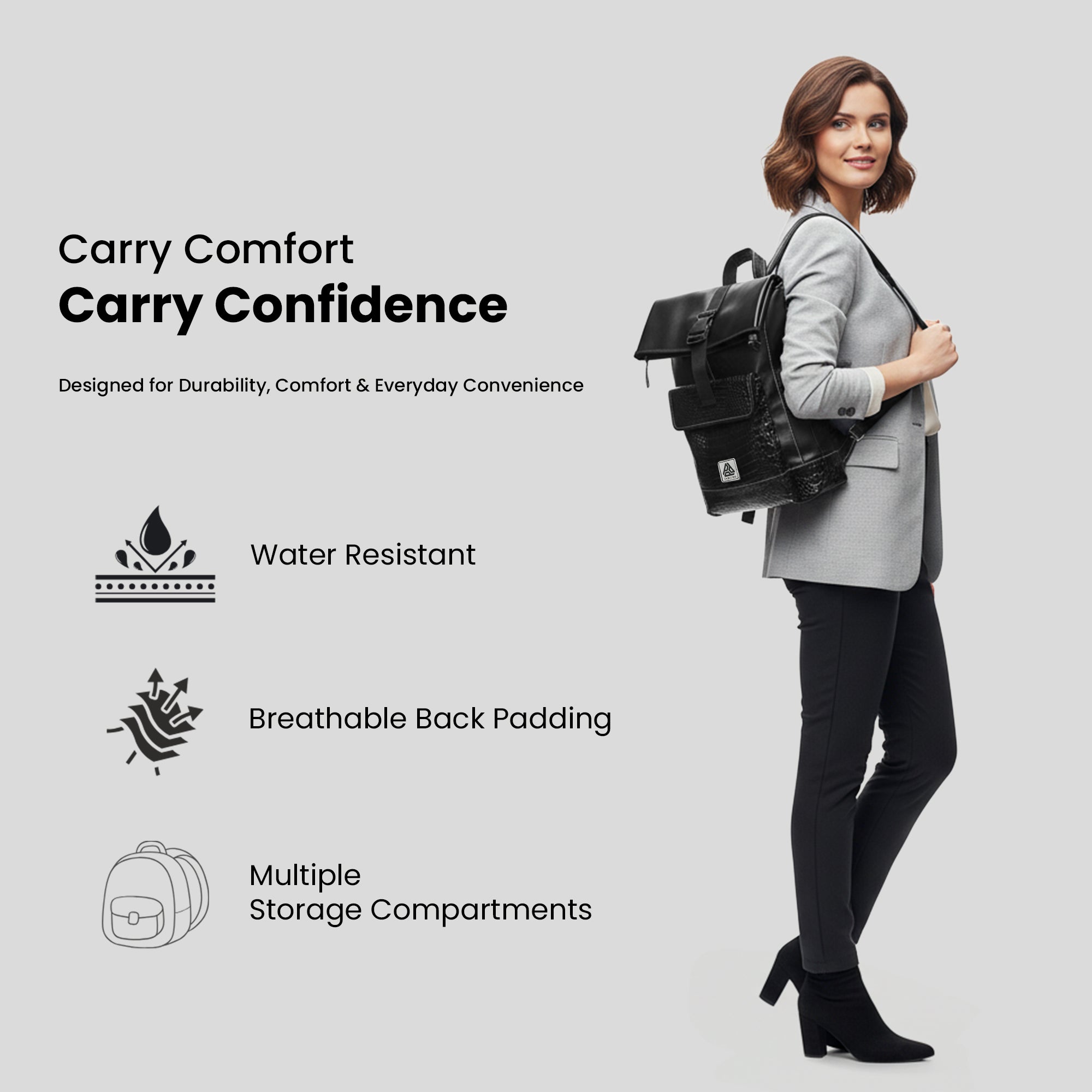 Flat Top  Backpack | Dual-Compartment Croco-Embossed Design