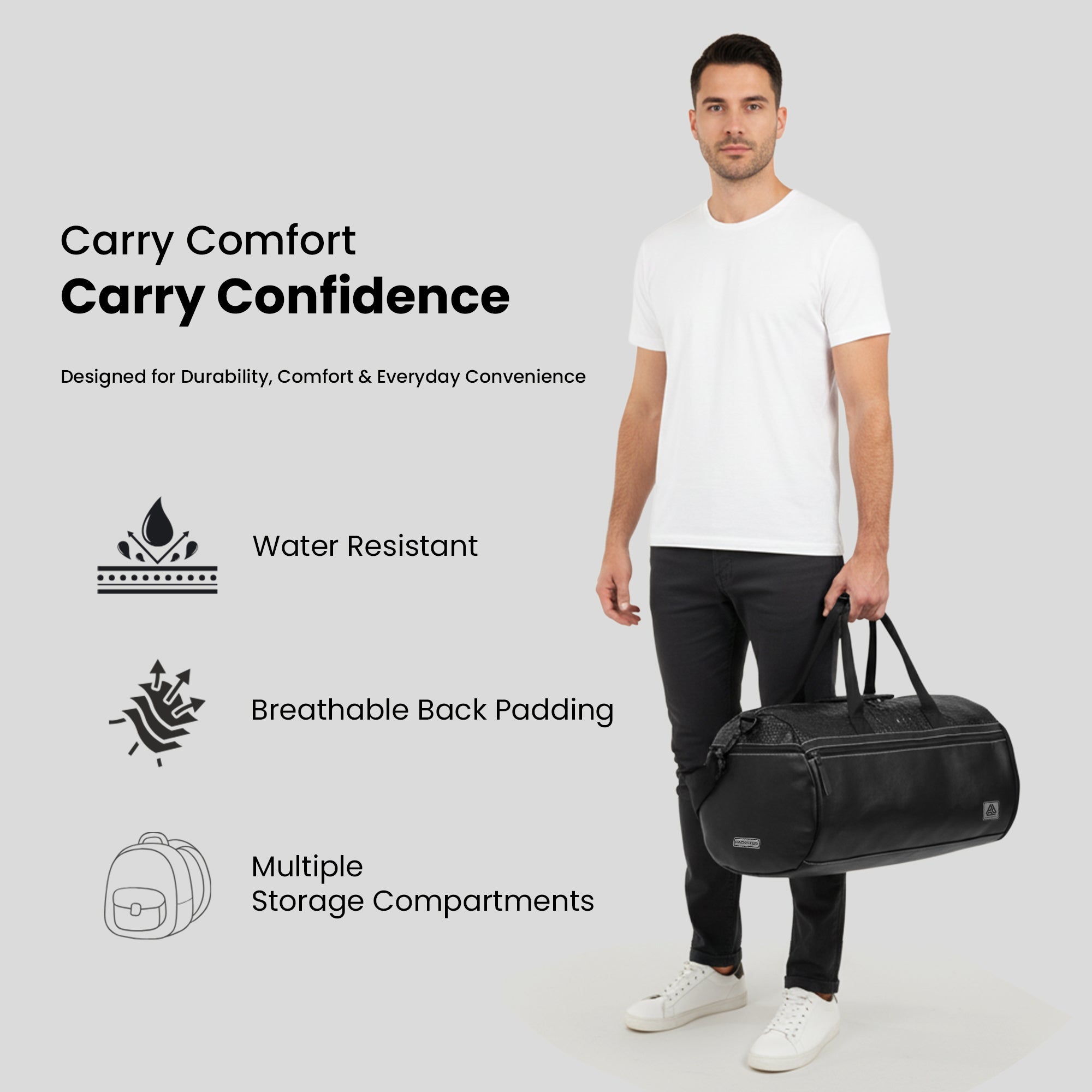 Duffle Bag | Dual-Texture Black with Croco Detailing