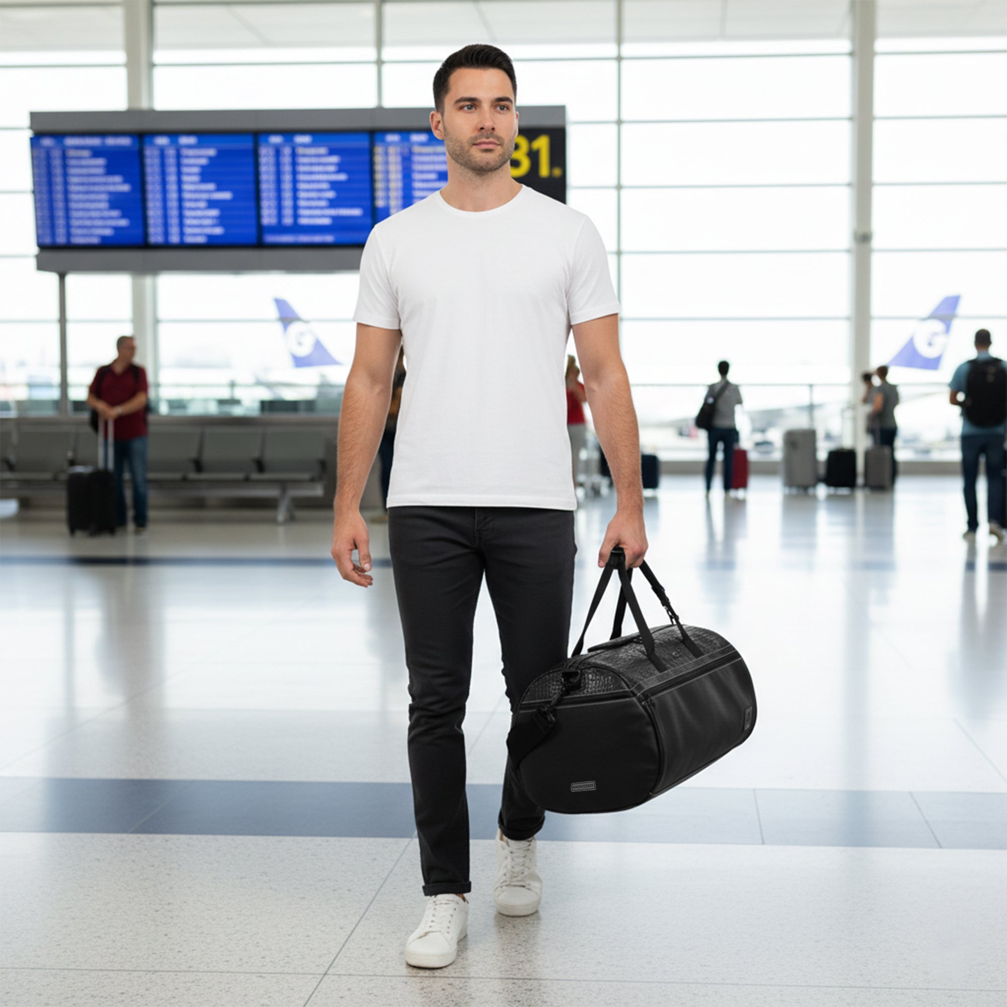 Duffle Bag | Dual-Texture Black with Croco Detailing