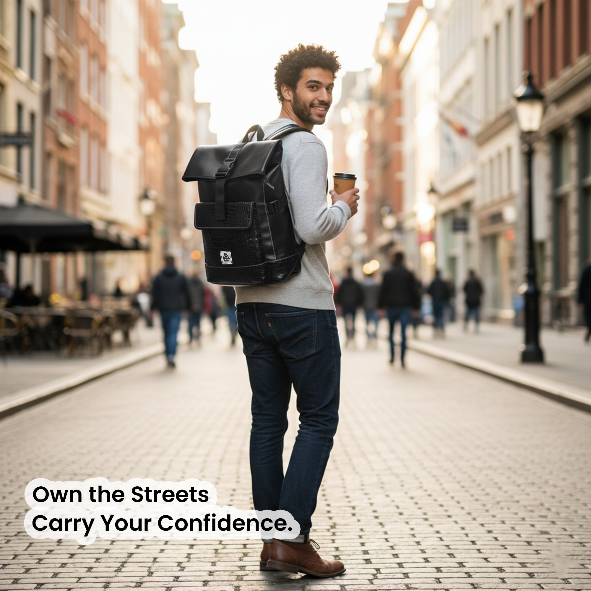 Flat Top  Backpack | Dual-Compartment Croco-Embossed Design