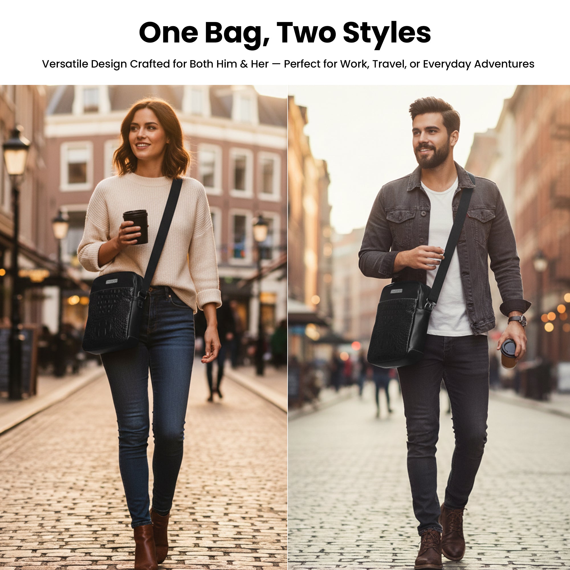 Sling Compact Crossbody Sling Bag | Croco Texture & Contrast Stitch