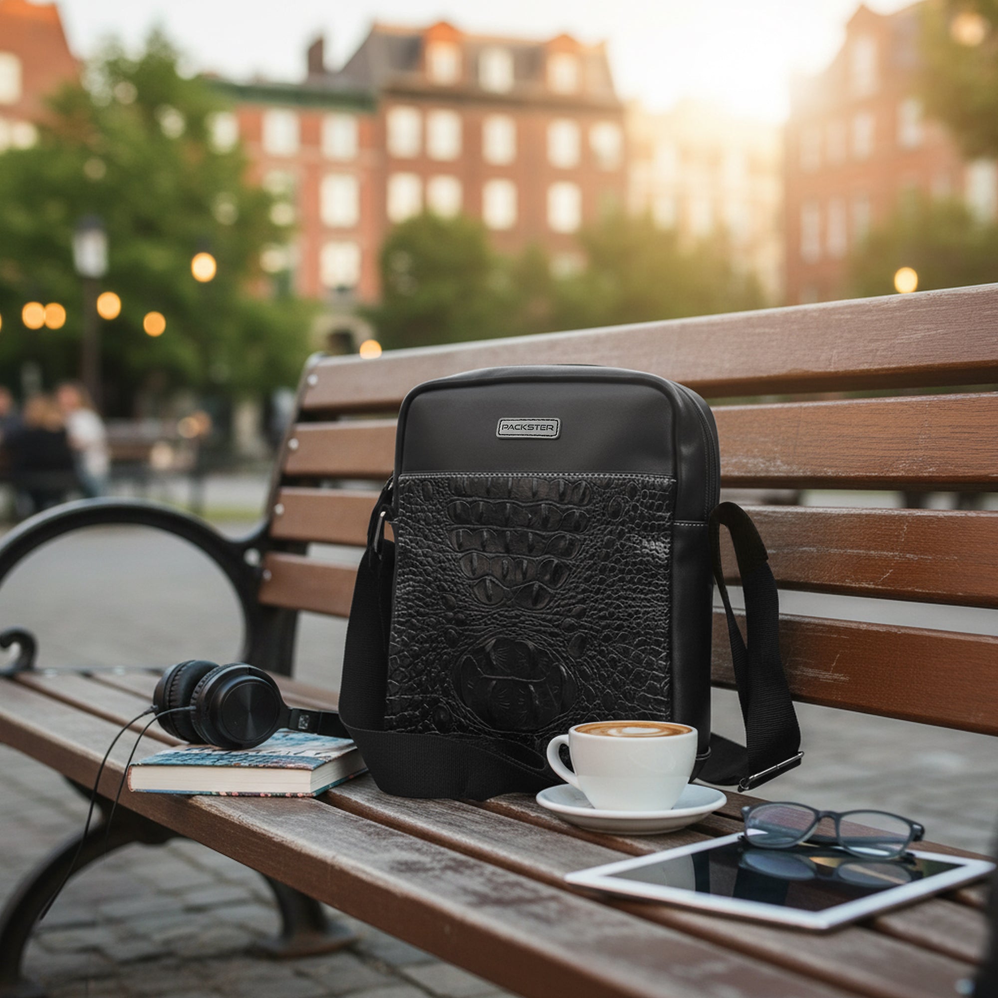 Sling Compact Crossbody Sling Bag | Croco Texture & Contrast Stitch