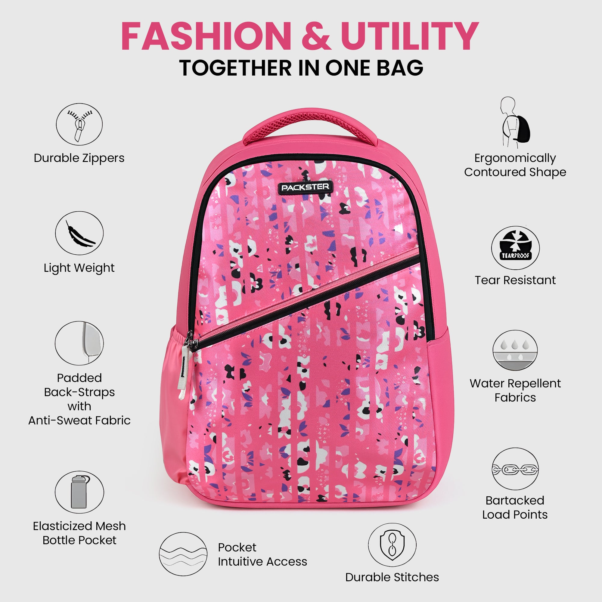 Packster BTS Series – Twilight School Backpack for Girls | 30L Water-Resistant Laptop Bag