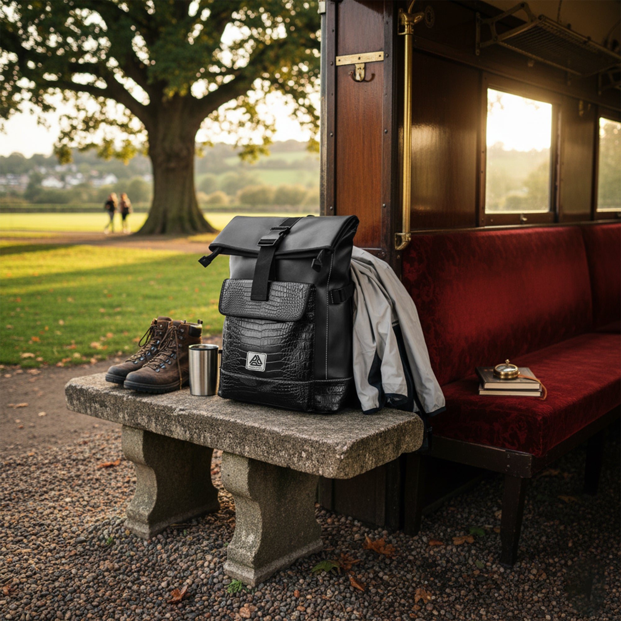 Flat Top  Backpack | Dual-Compartment Croco-Embossed Design