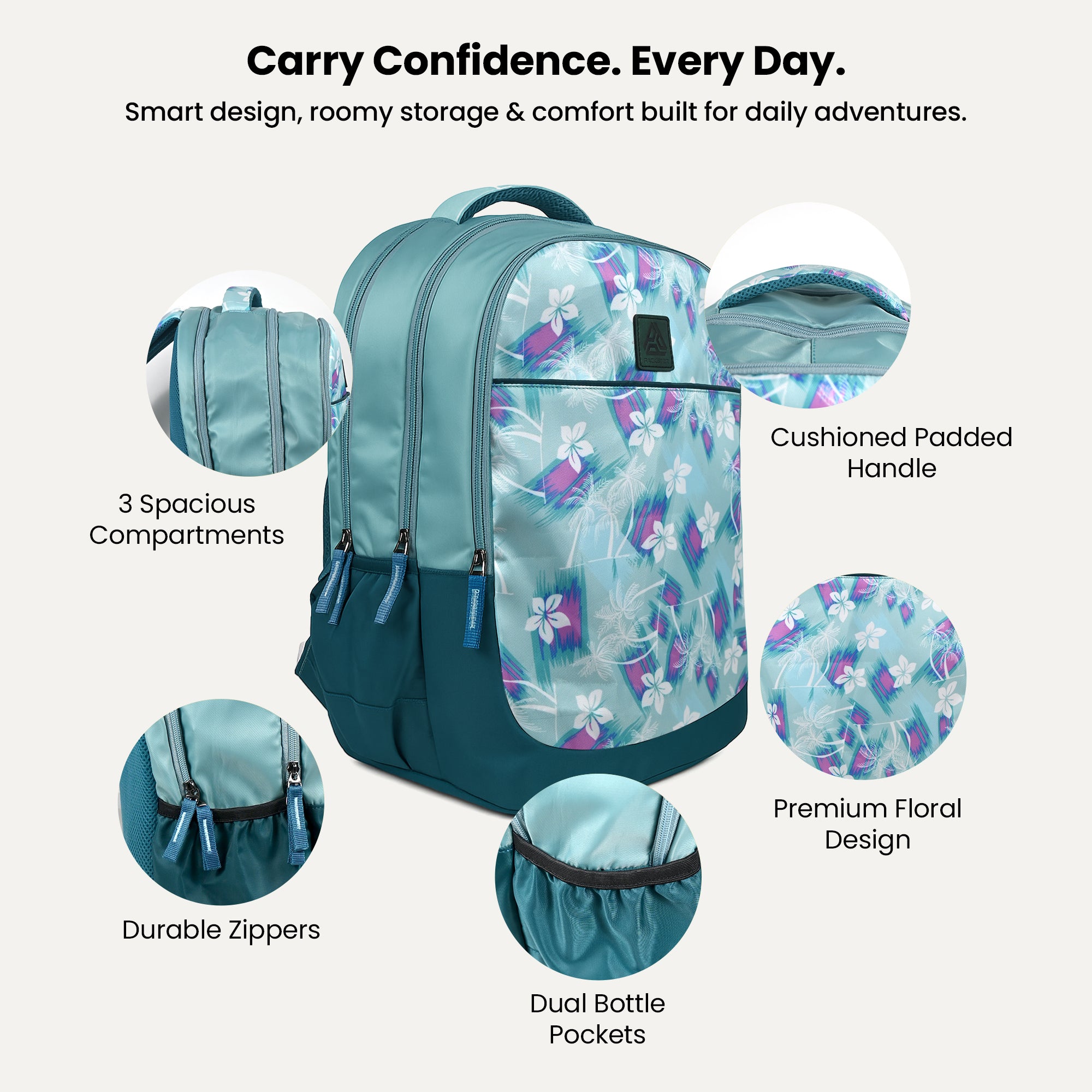 Packster BTS Series – Breeze Teal School Backpack | 35L Water-Resistant Laptop Bag for Girls