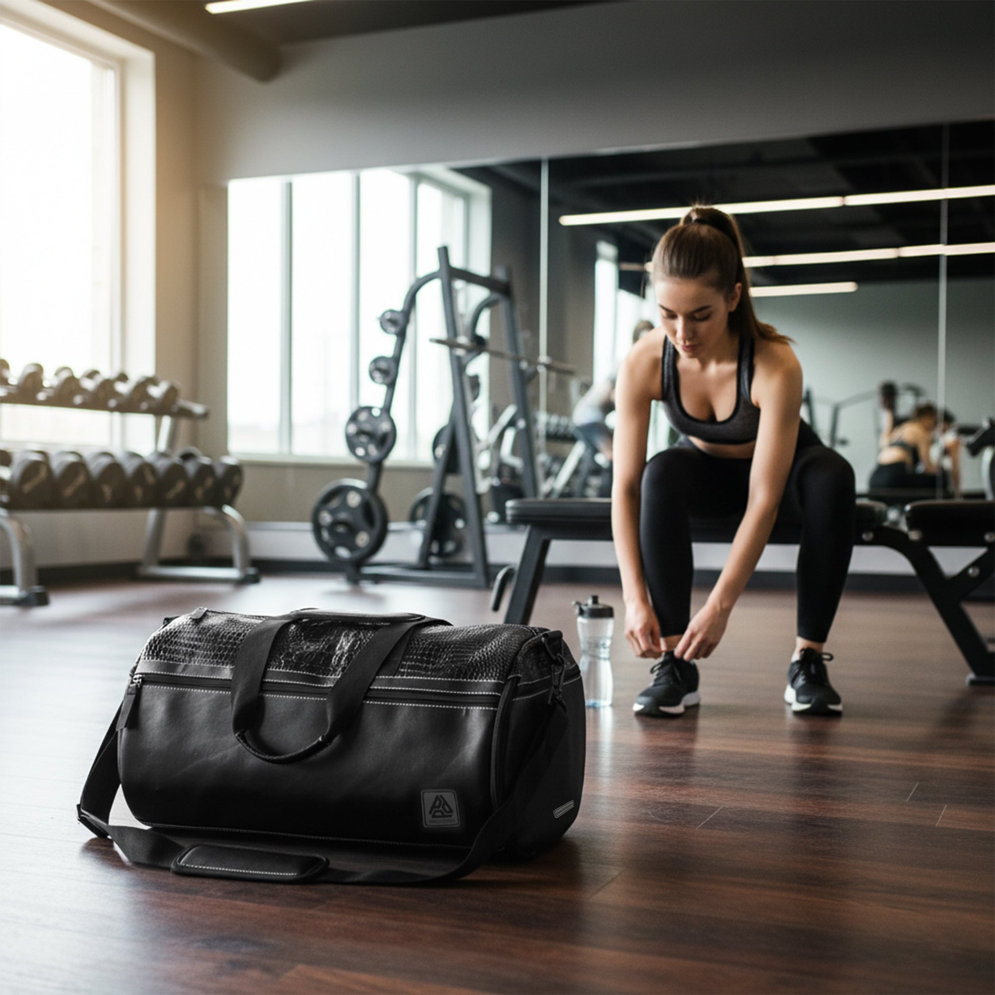 Duffle Bag | Dual-Texture Black with Croco Detailing