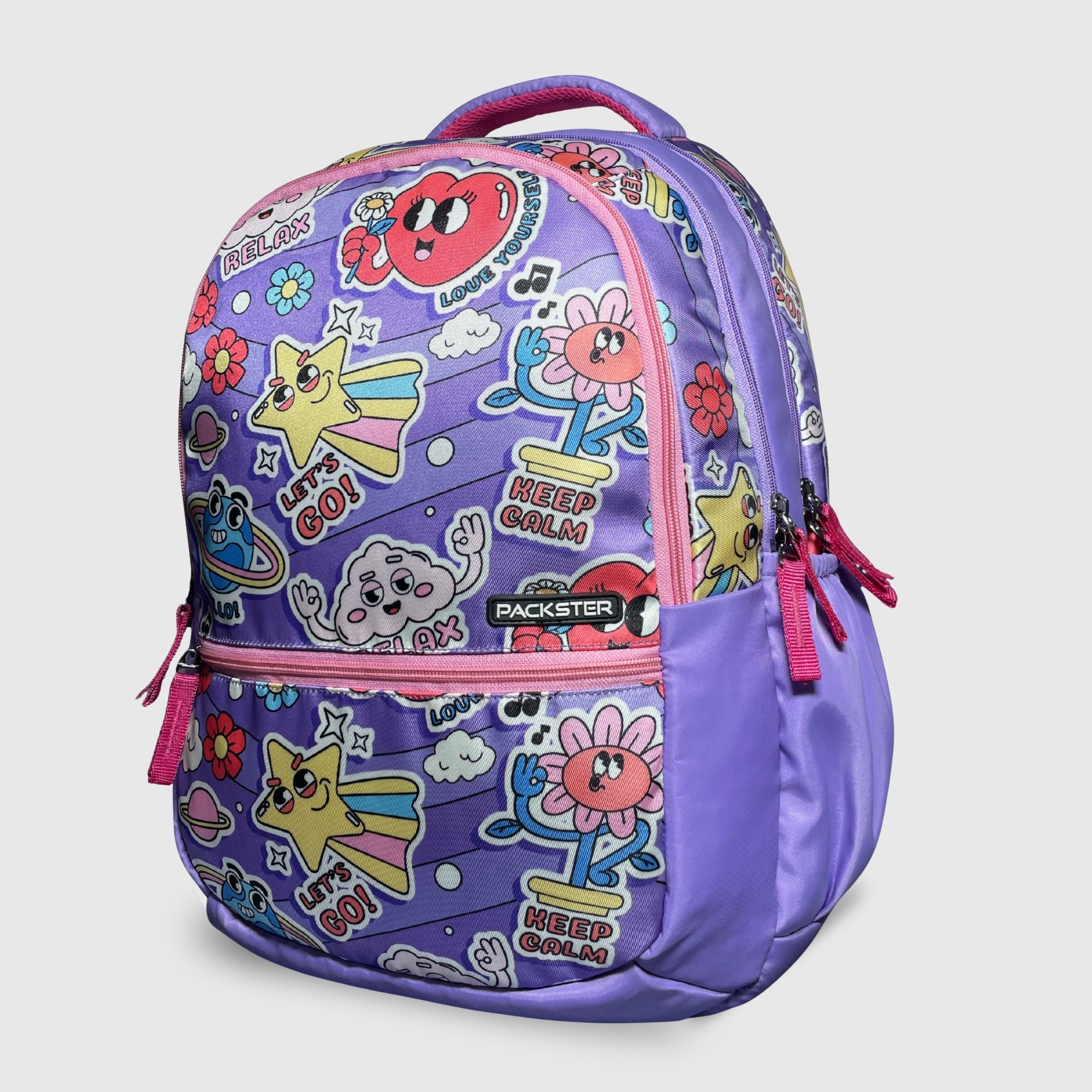 Packster kids Lavender School Backpack 35L | With Pencil Case, Water-Resistant, Triple Compartment.