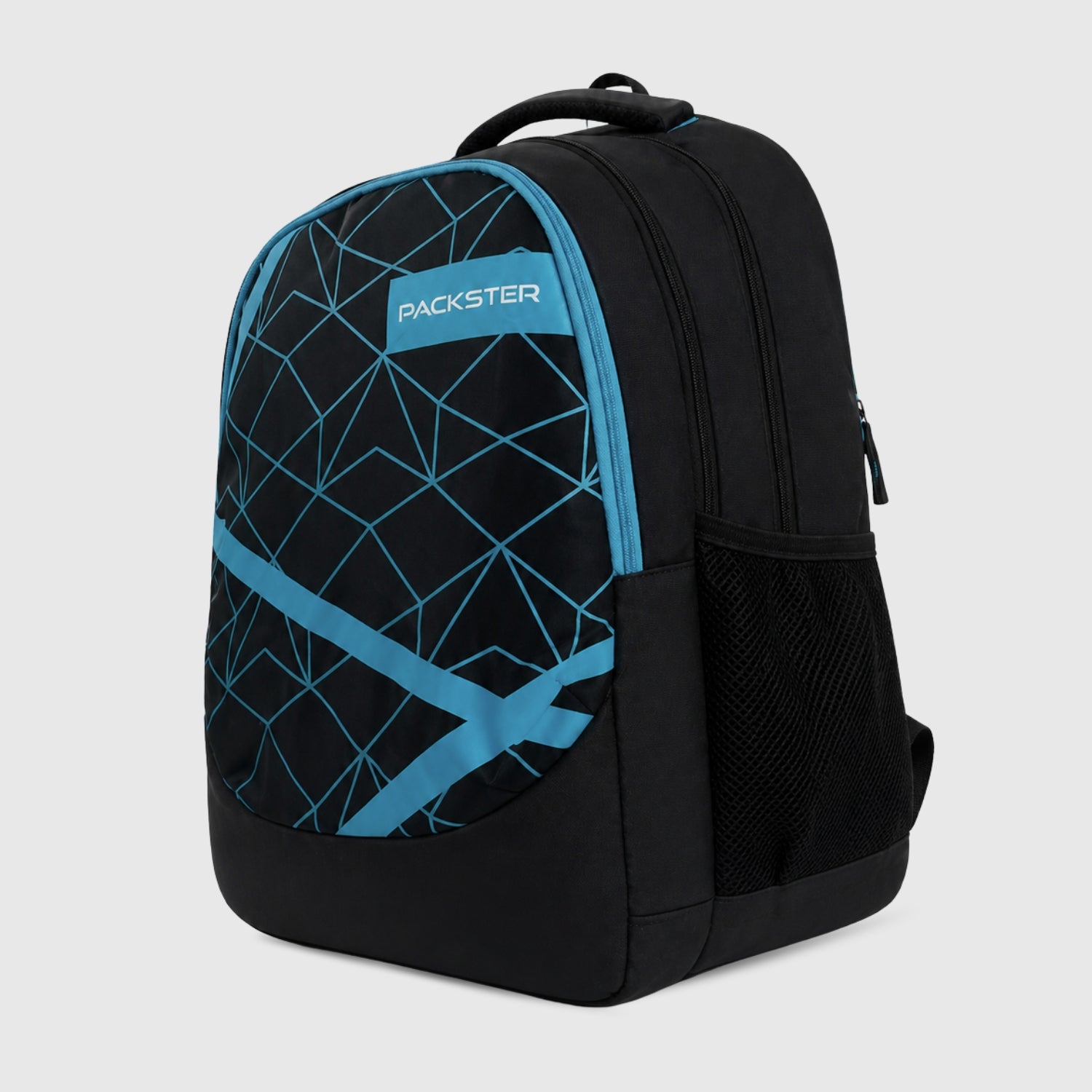 Packster Angler Black 37L Backpack for Boys & Men | Triple Compartment College Travel Casual Bag | Water Resistant Backpack with Organizer & Bottle Holder