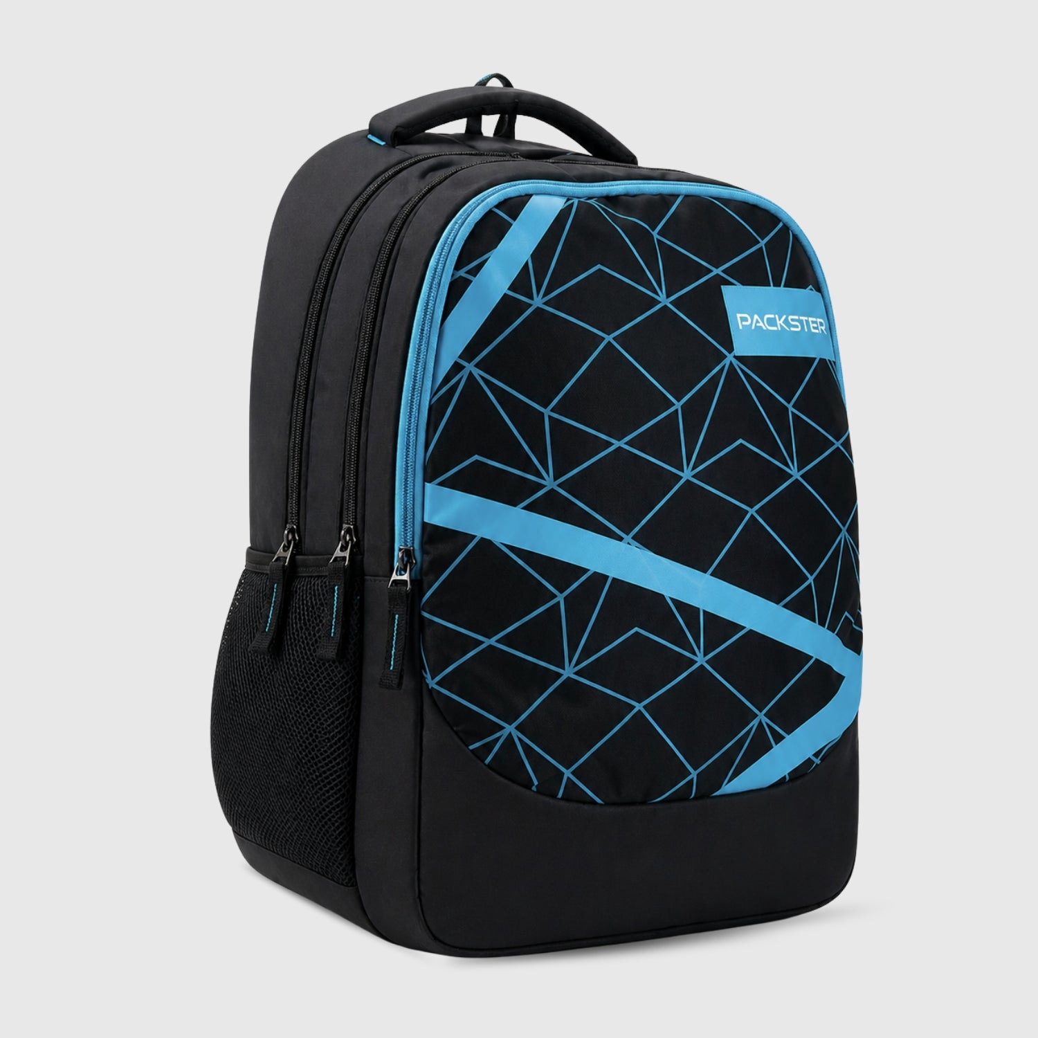 Packster Angler Black 37L Black Backpack for College Boys & Men | Triple Compartment Travel & Casual Bag with Laptop Sleeve, Organizer & Bottle Holder