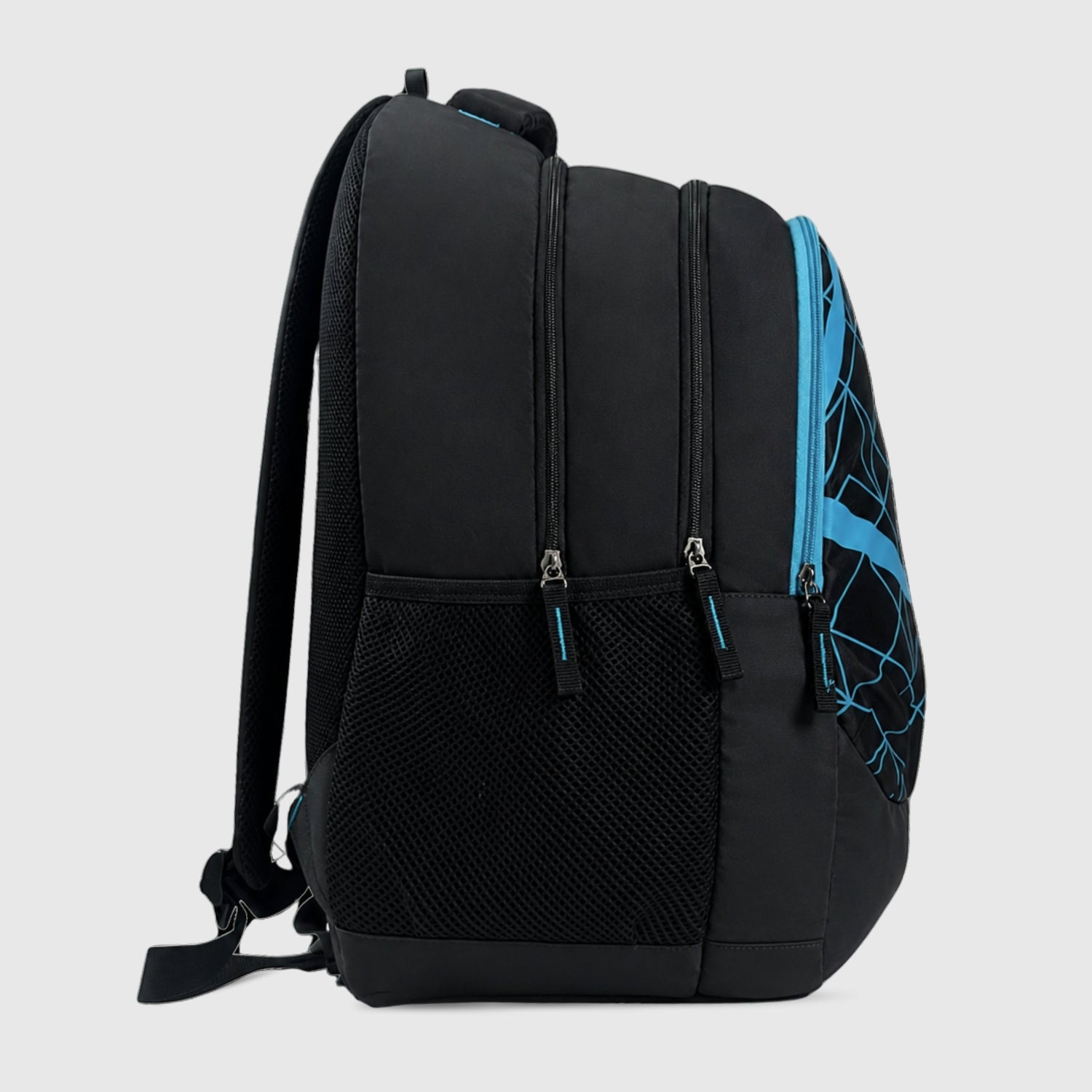 Packster Angler Black 37L Black Backpack for College Boys & Men | Triple Compartment Travel & Casual Bag with Laptop Sleeve, Organizer & Bottle Holder