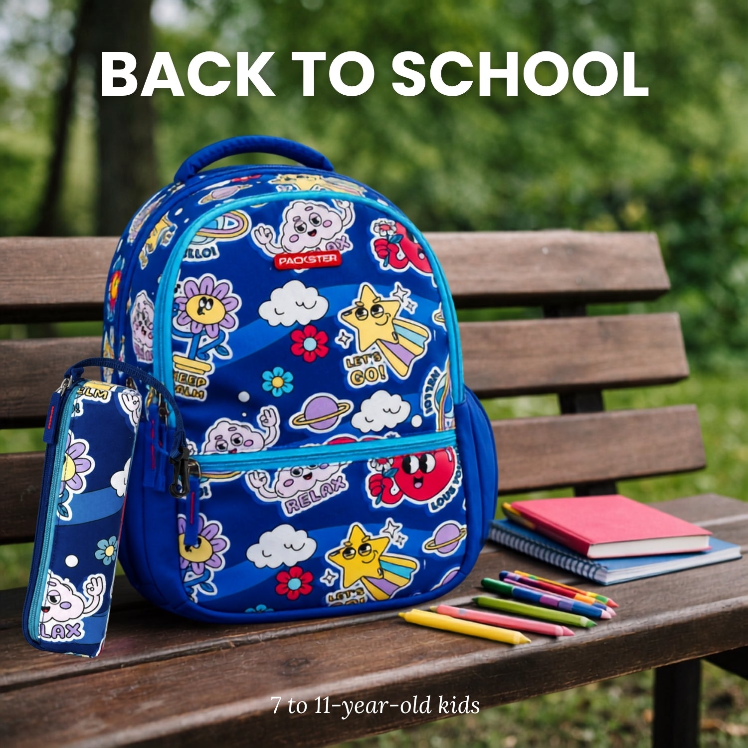 Packster BTS Relax 35L Girls School Bag 7–11 Years | Lightweight Water-Resistant Design | Triple Compartment Storage | Comfortable Padded Straps & Dual Bottle Holder | Daily Use (Blue)